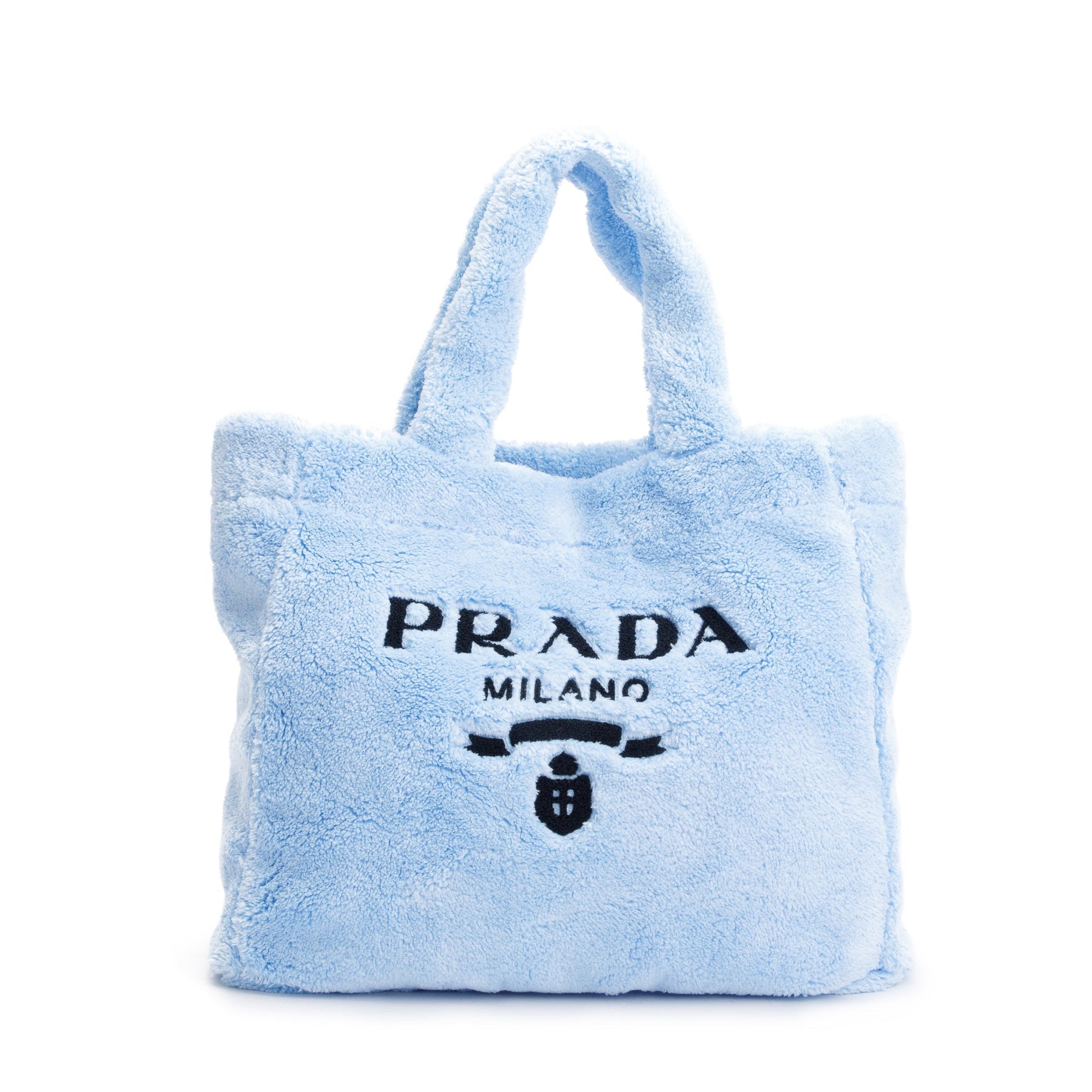 Prada Terry Cloth Tote Handbag Blue Logo Tote Bag