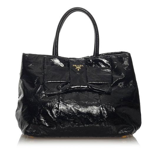 Prada Bow Handbag Shg Leather Patent Satchel Bag