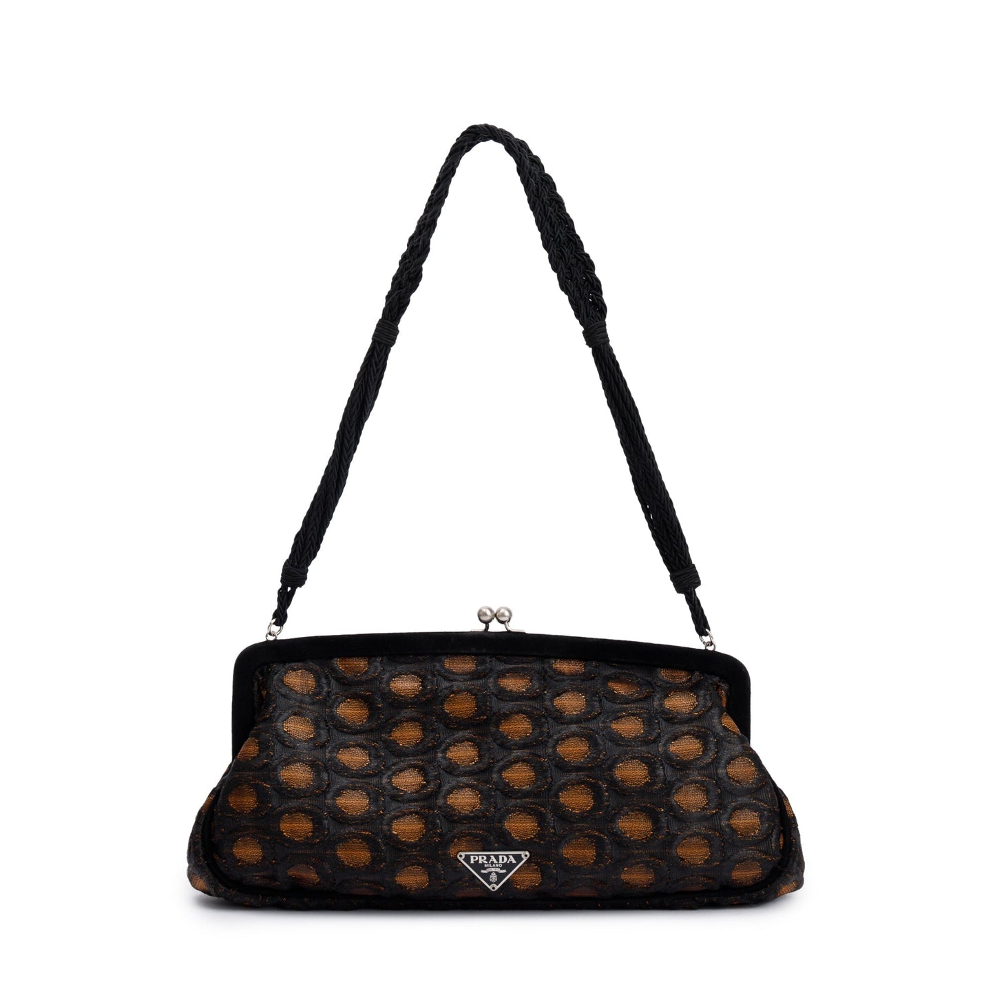 Prada Beige Embroidered Velvet Raso Frame Bag Satin Black Travel Bag