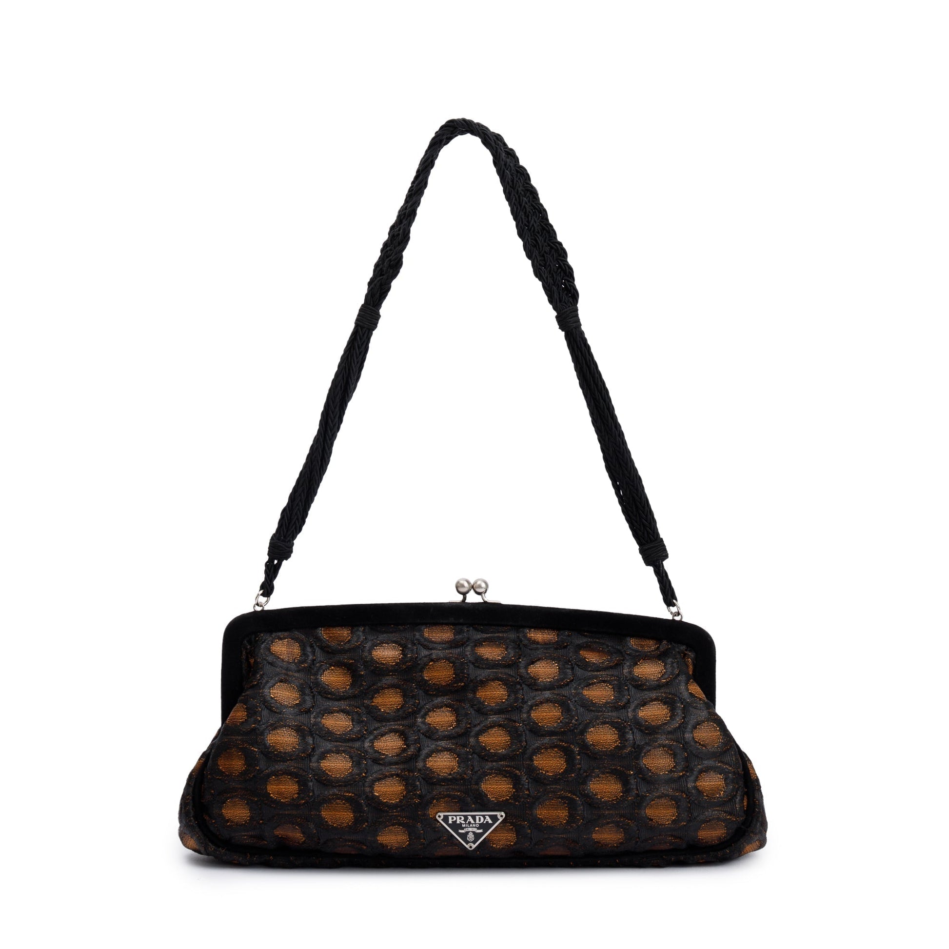 Prada Beige Embroidered Velvet Raso Frame Bag Satin Black Travel Bag
