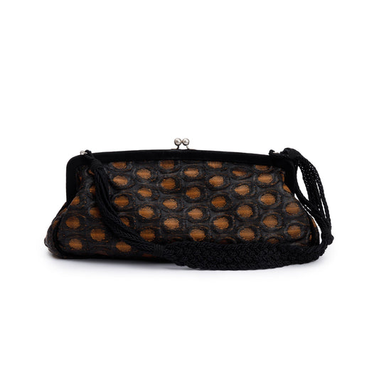 Prada Beige Embroidered Velvet Raso Frame Bag Satin Black Travel Bag