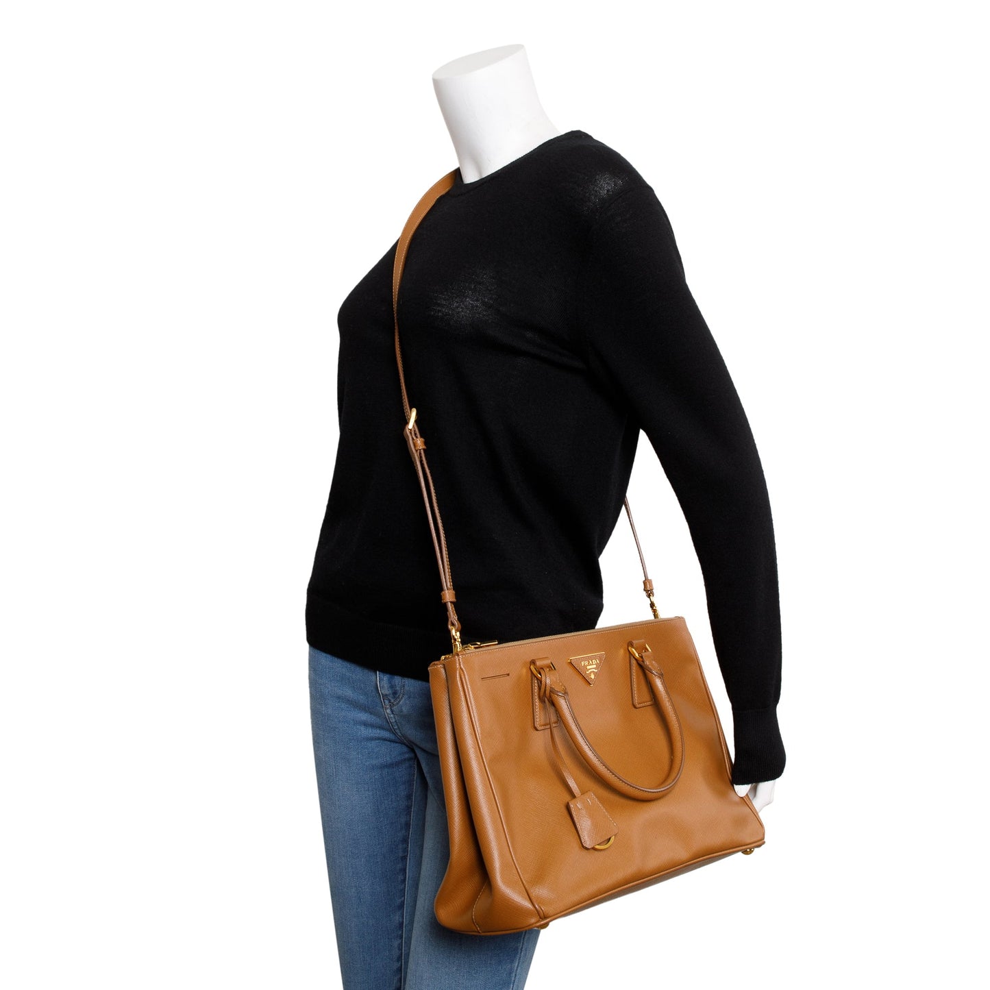 Prada Saffiano Lux Double Zip Galleria Tote Handbag Brown Medium Tote Bag