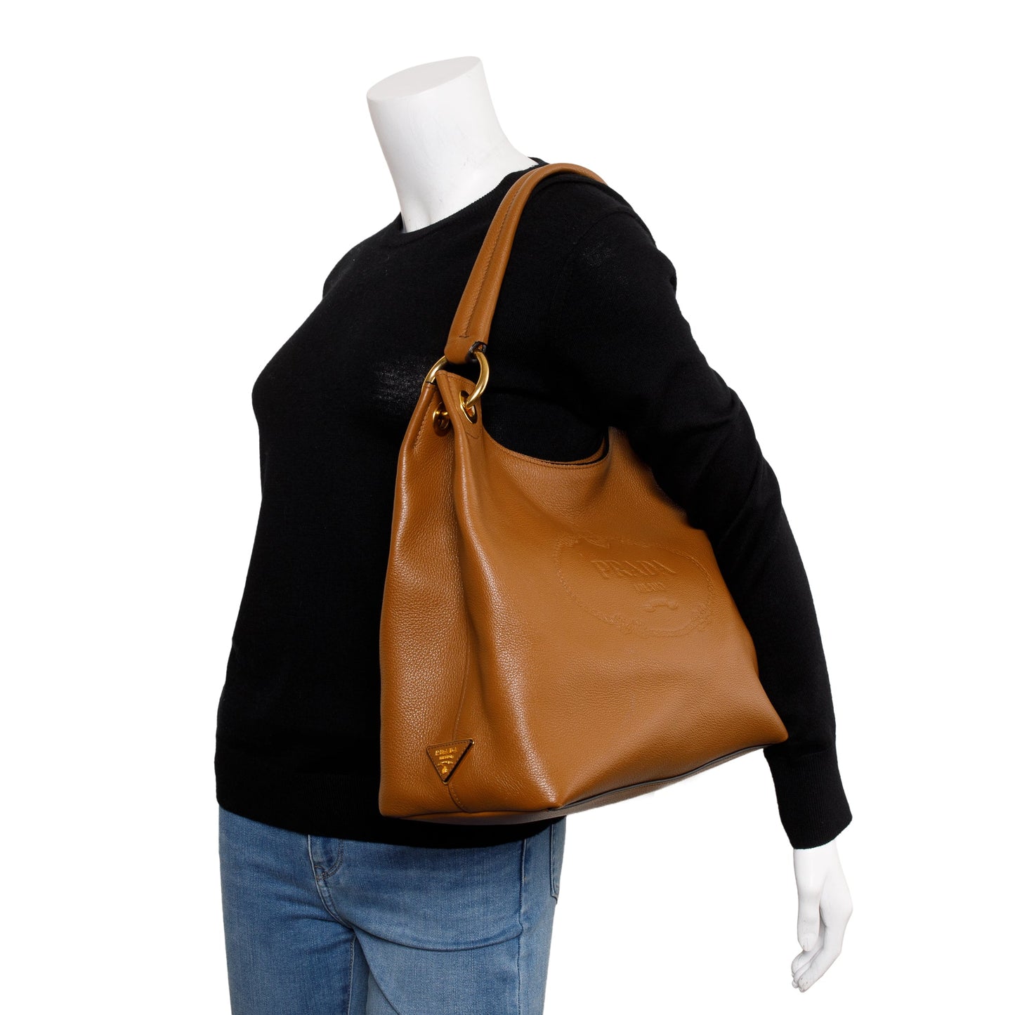 Prada Vitello Daino Hobo Bag Brown Medium Travel Bag