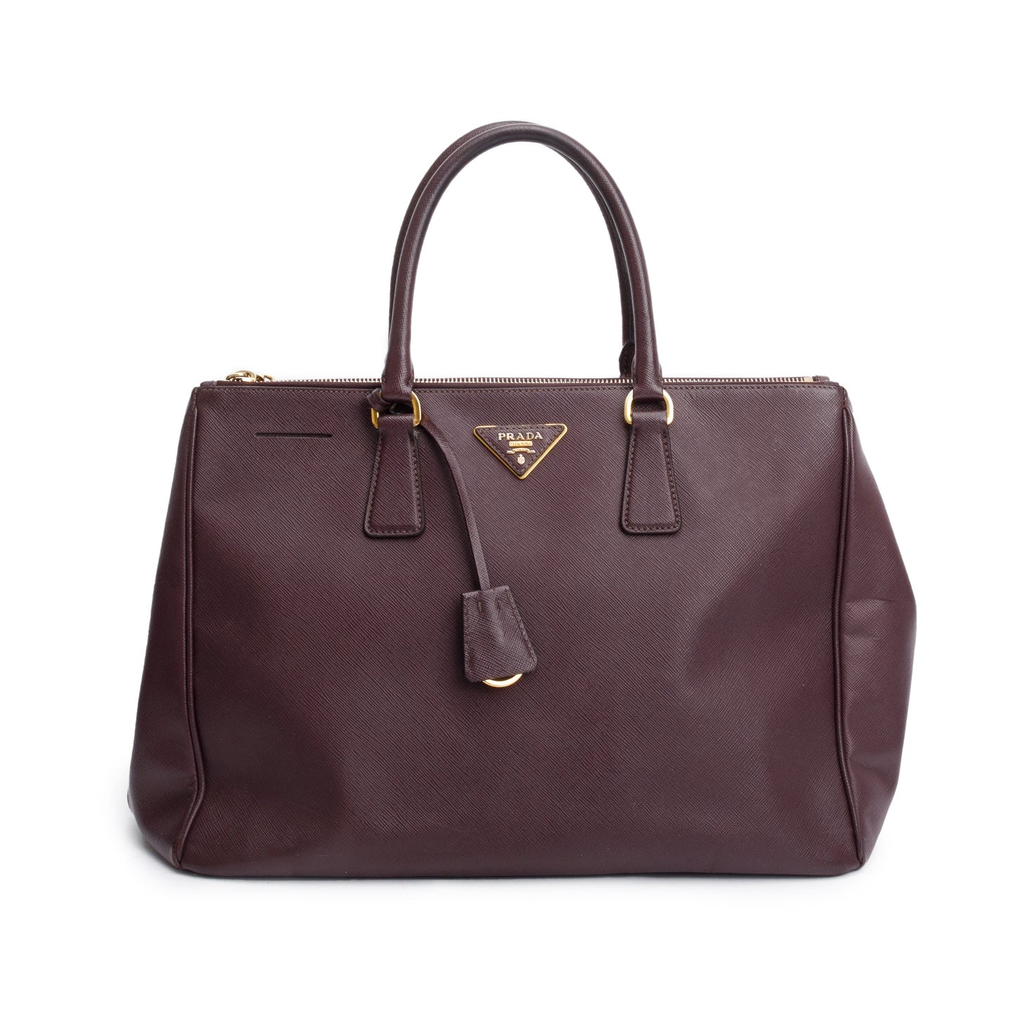 Prada Burgundy Saffiano Lux Double Zip Galleria Tote Large Tote Bag