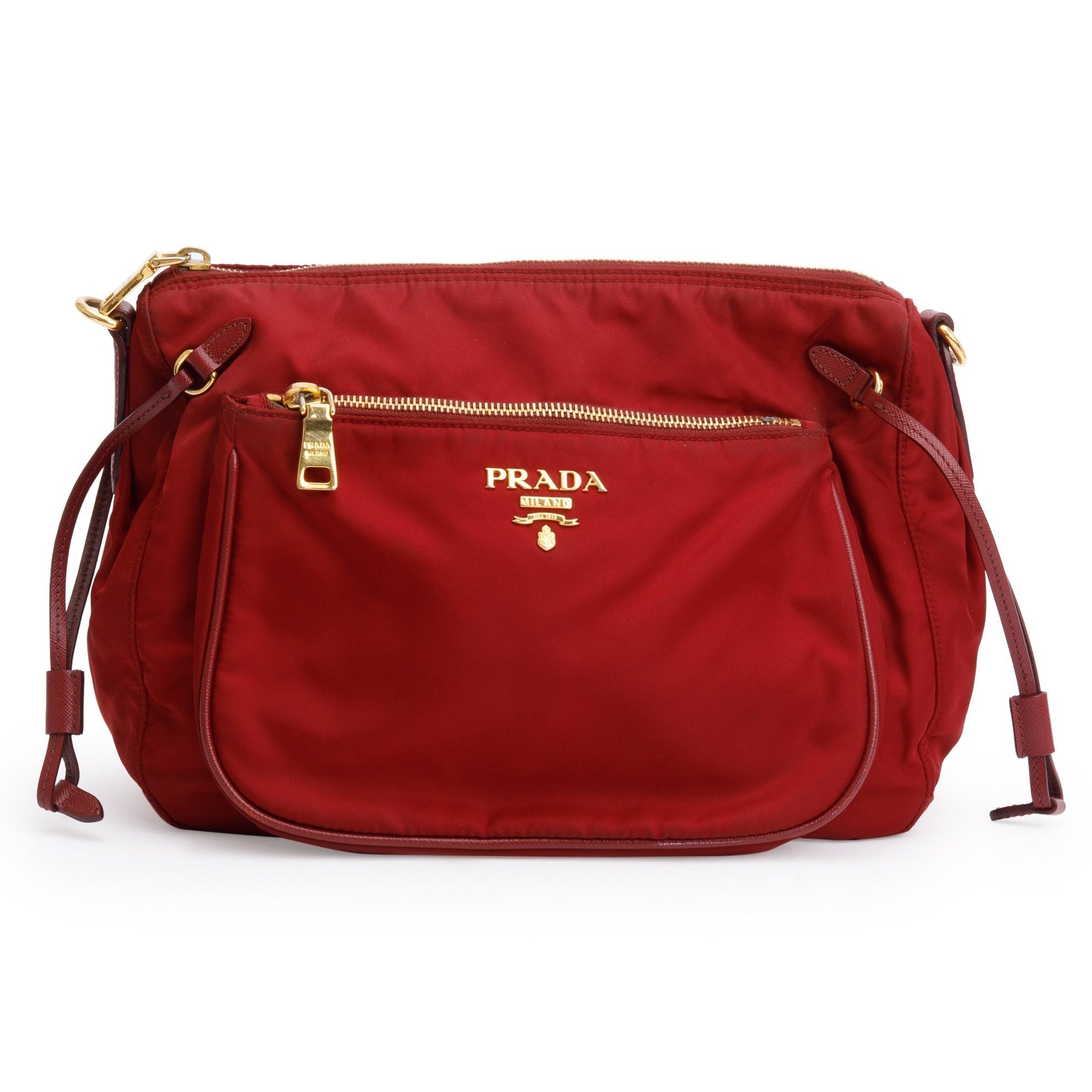 Prada Burgundy Saffiano Trimmed Tessuto Crossbody Bag Nylon