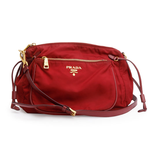 Prada Burgundy Saffiano Trimmed Tessuto Crossbody Bag Nylon