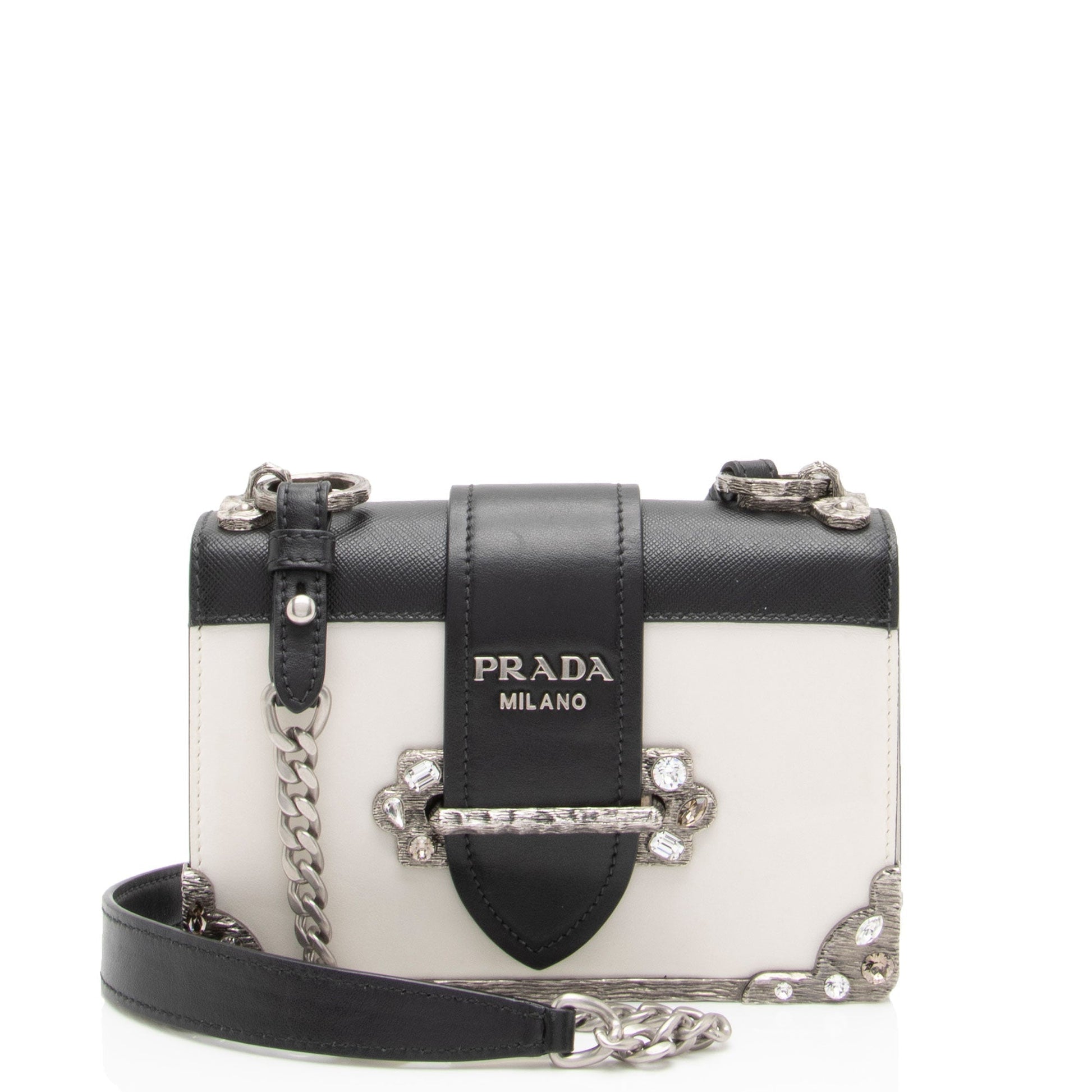 Prada Calfskin Crystal Cahier Shoulder Bag Shf Hlddcz