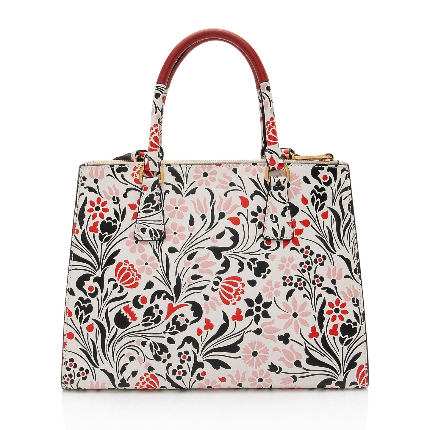 Prada Calfskin Floreale Galleria Double Tote Medium Zip Tote Bag