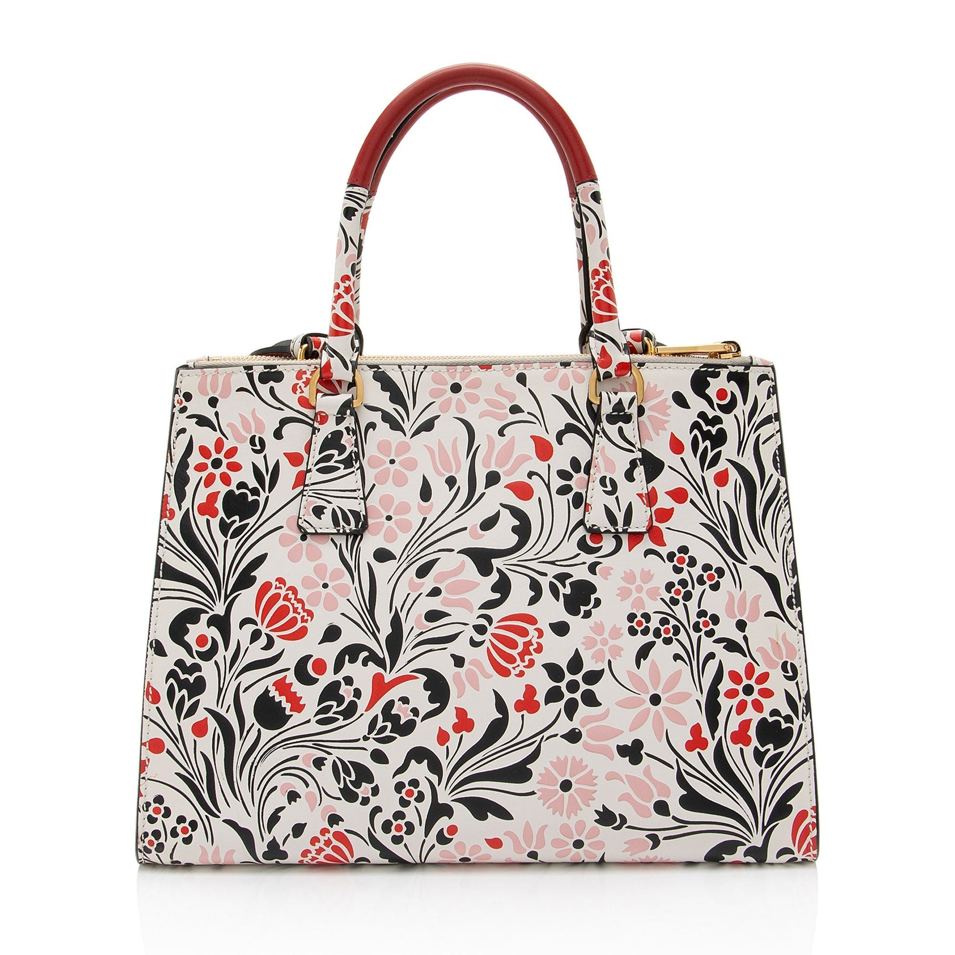 Prada Calfskin Floreale Galleria Double Tote Medium Zip Tote Bag