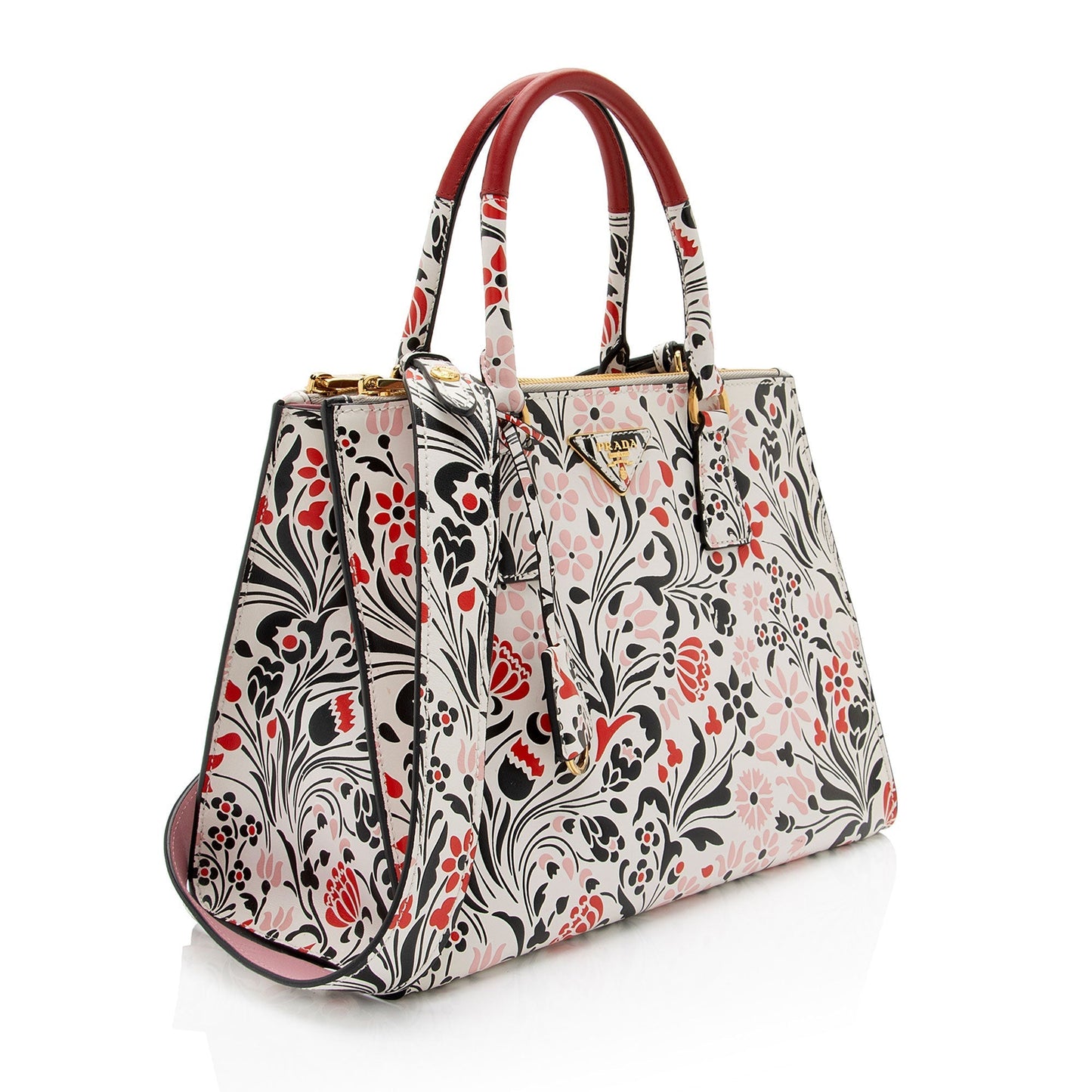 Prada Calfskin Floreale Galleria Double Tote Medium Zip Tote Bag