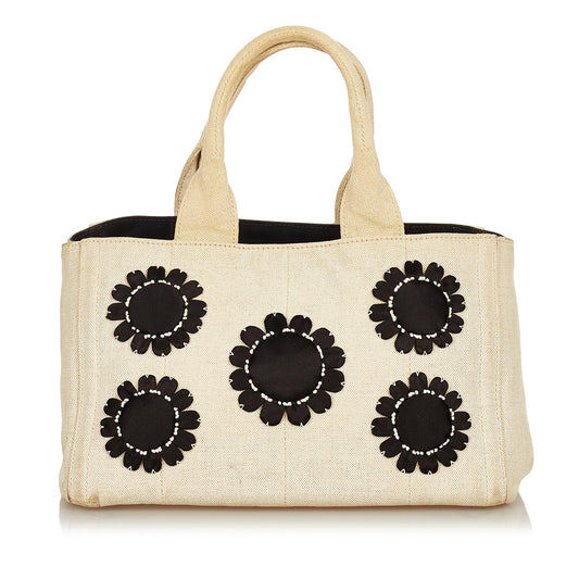 Prada Canapa Floral Handbag Shg Satchel Bag