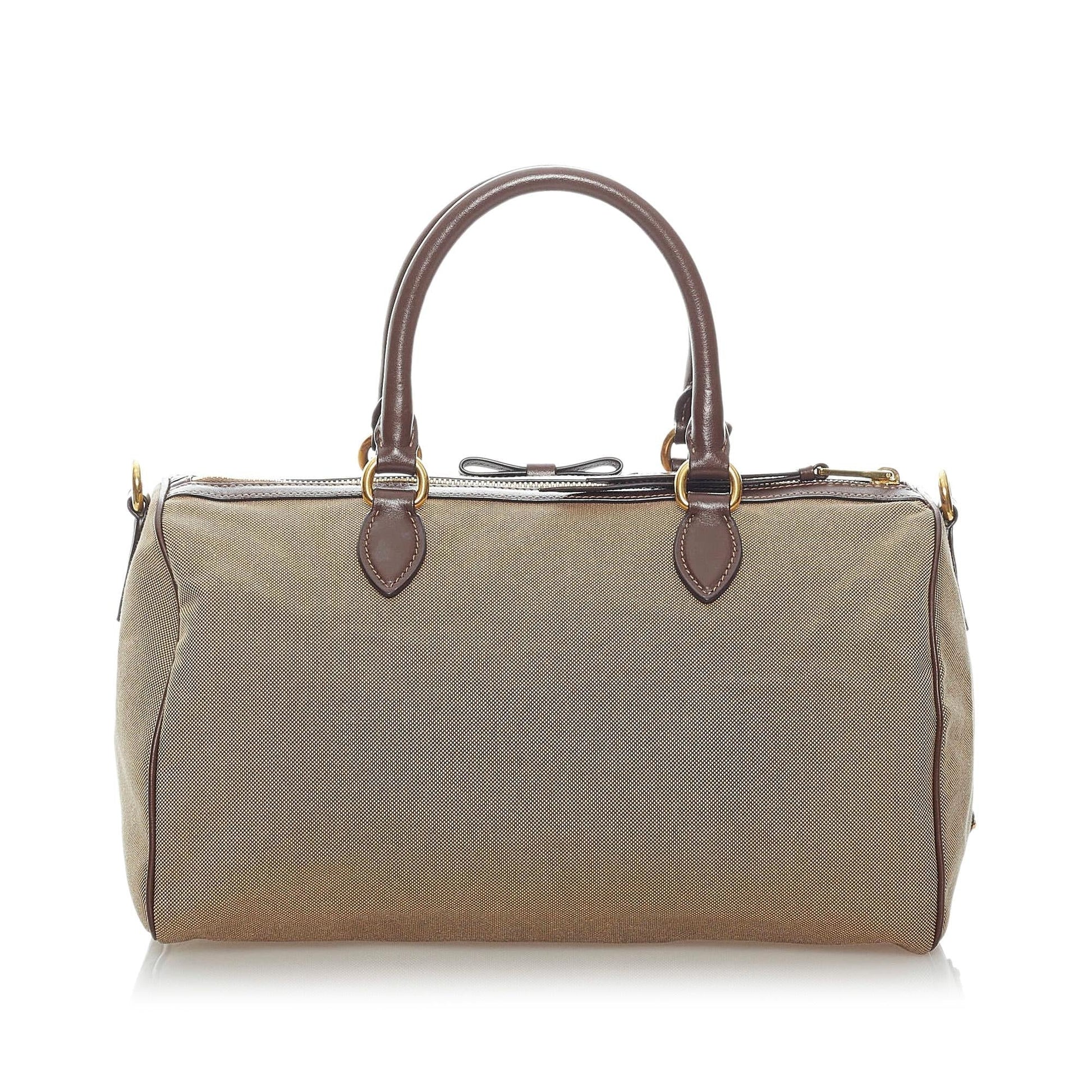 Prada Canapa Boston Bag Shg Canvas Logo Satchel Bag