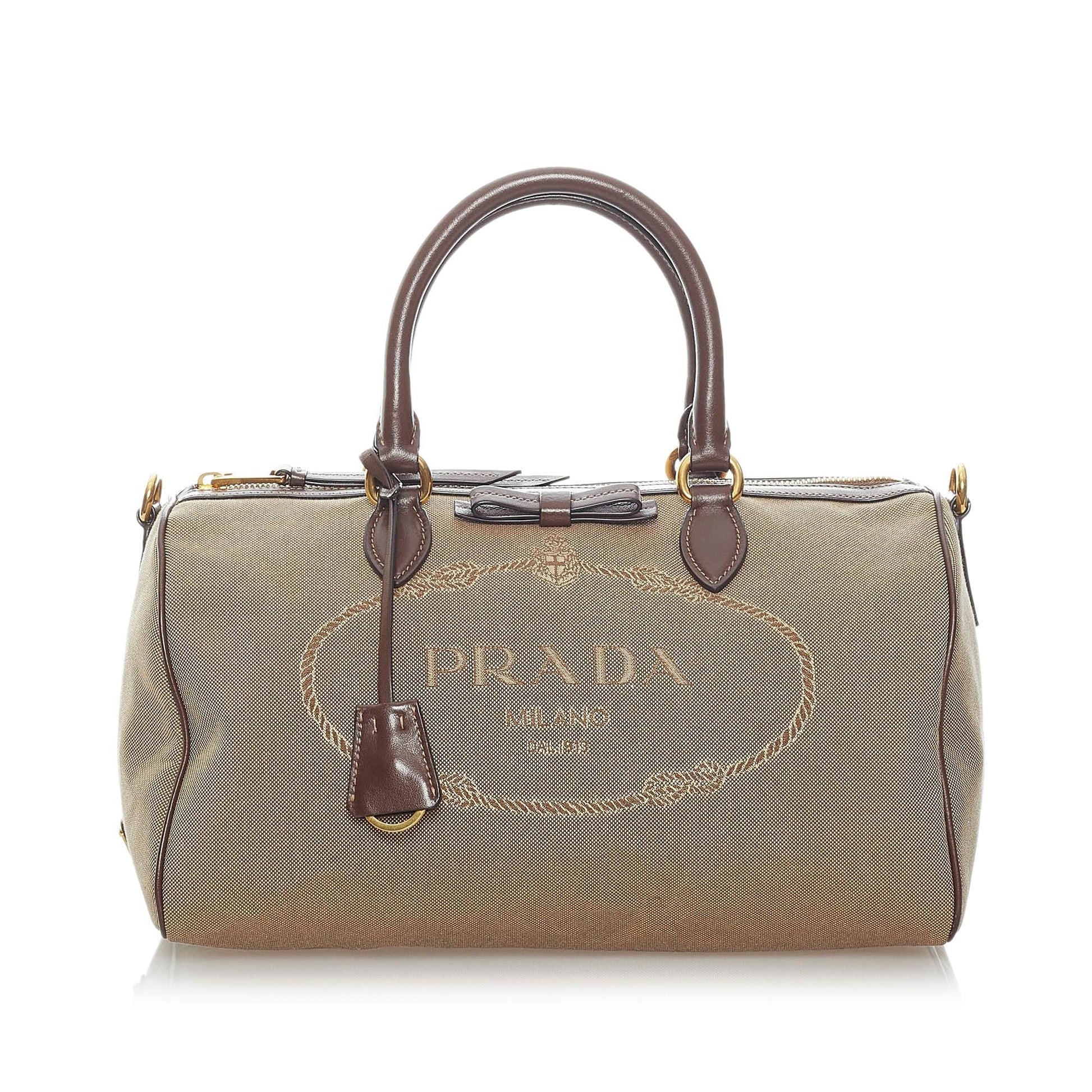 Prada Canapa Boston Bag Shg Canvas Logo Satchel Bag