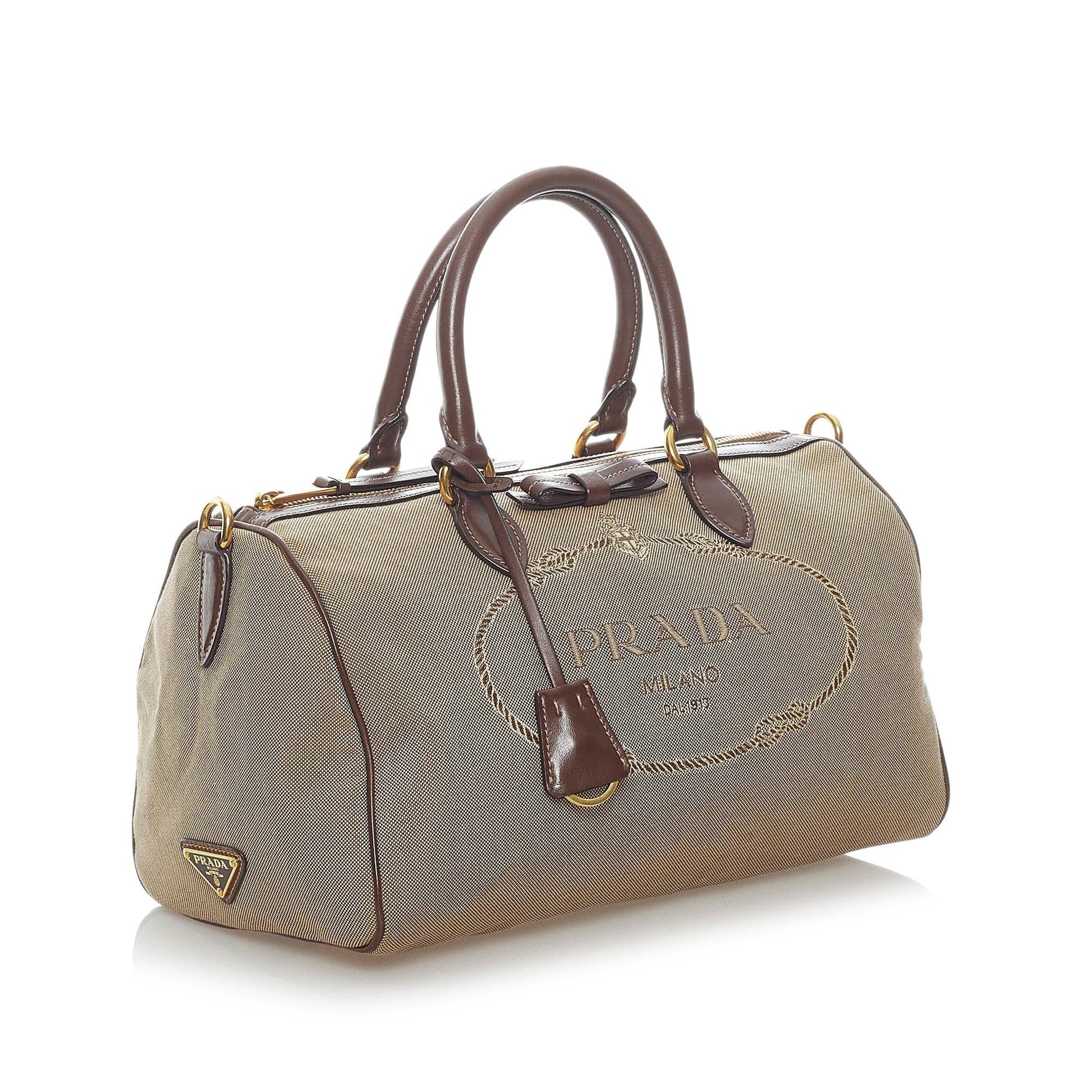Prada Canapa Boston Bag Shg Canvas Logo Satchel Bag