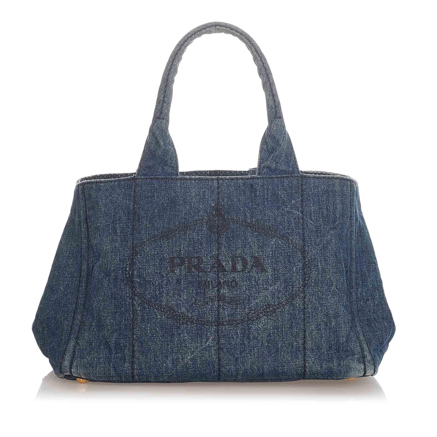 Prada Canapa Handbag Shg Denim Logo Satchel Bag