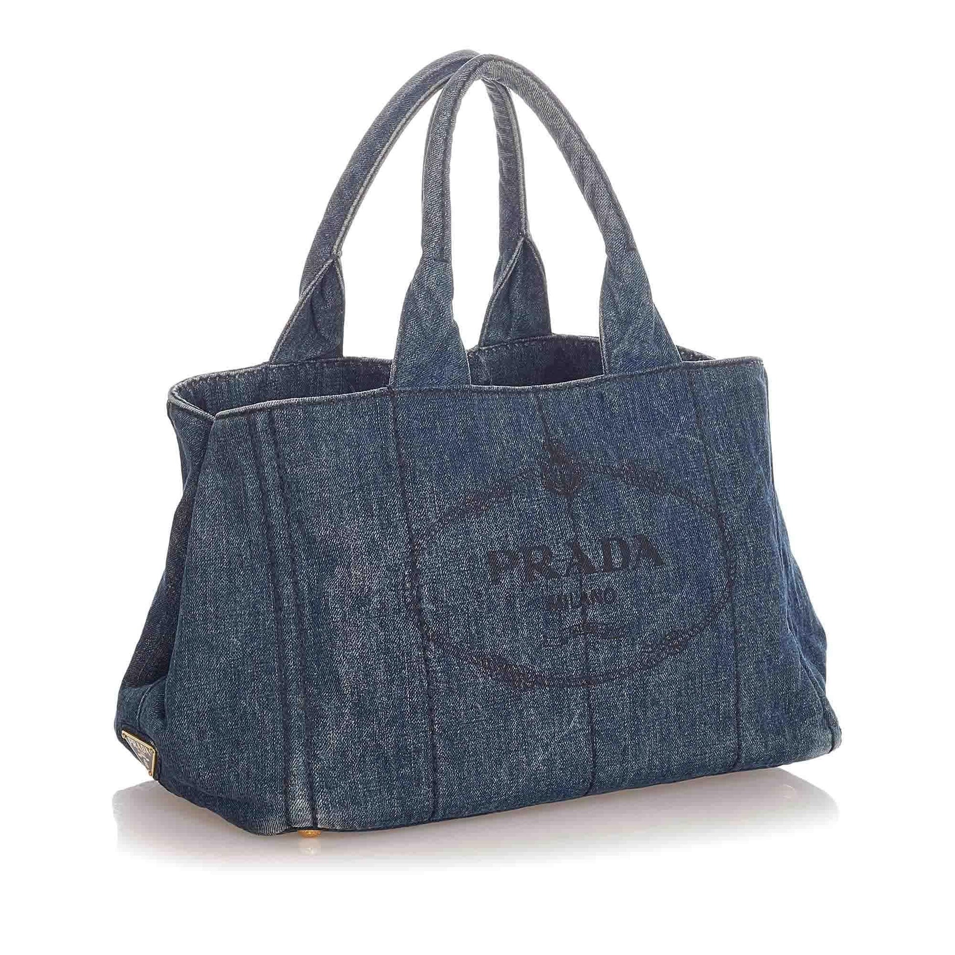 Prada Canapa Handbag Shg Denim Logo Satchel Bag