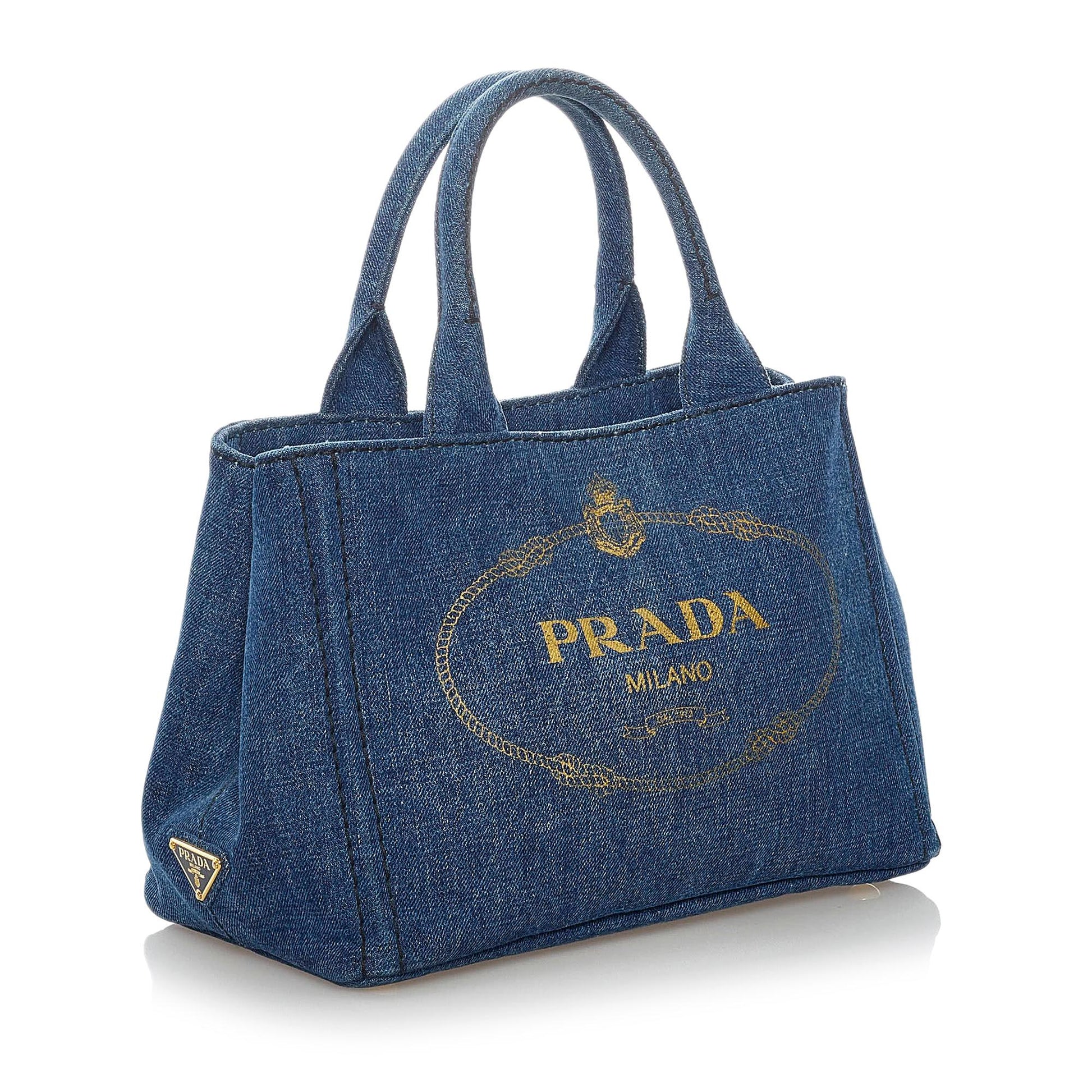 Prada Canapa Tote Shg Denim Logo Tote Bag