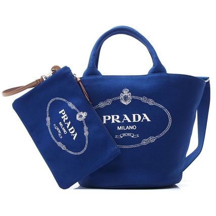 Prada Canapa Tote With Pouch Handbag Logo Tote Bag