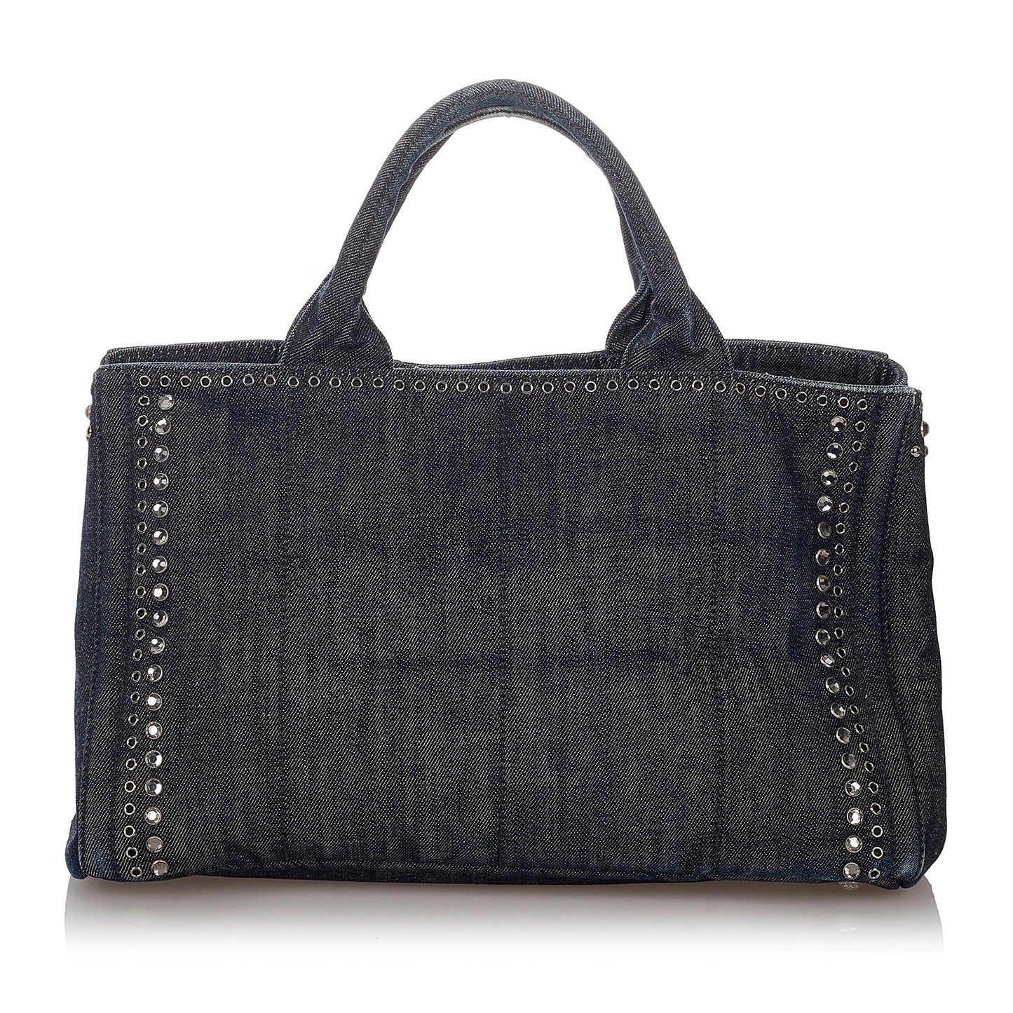 Prada Canapa Studded Tote Bag Shg Denim