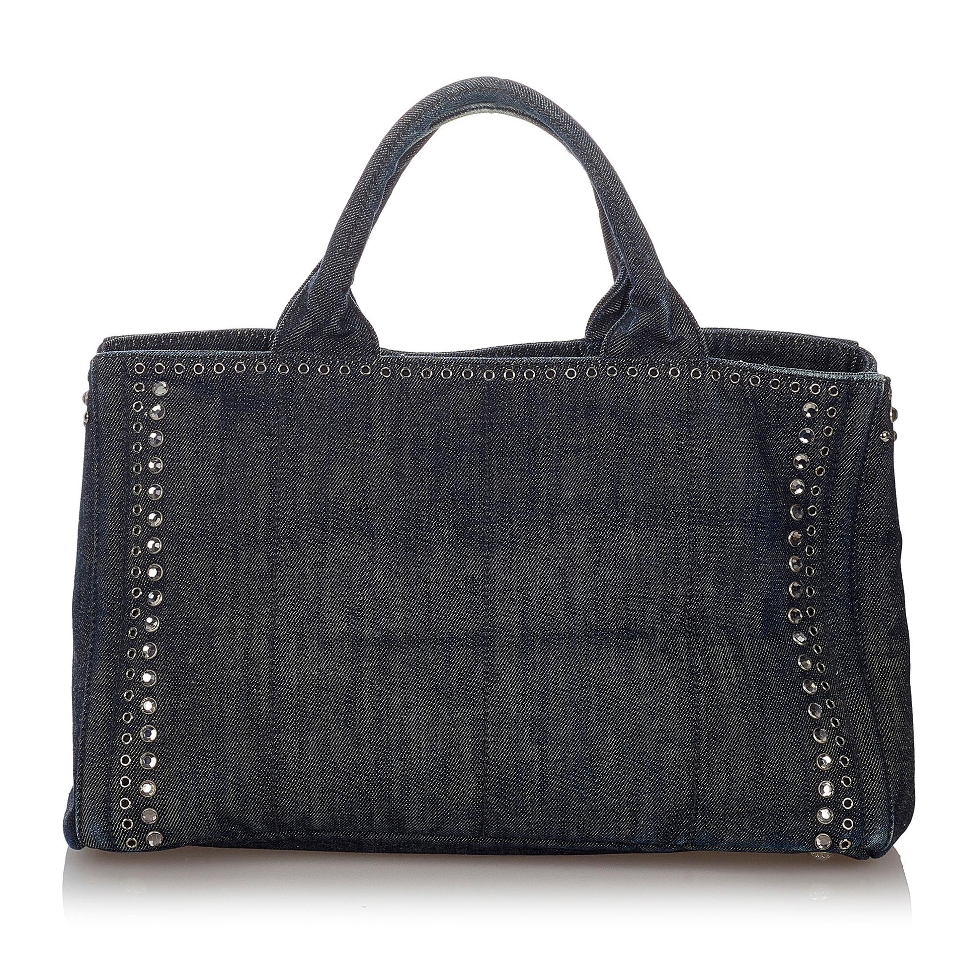 Prada Canapa Studded Tote Bag Shg Denim
