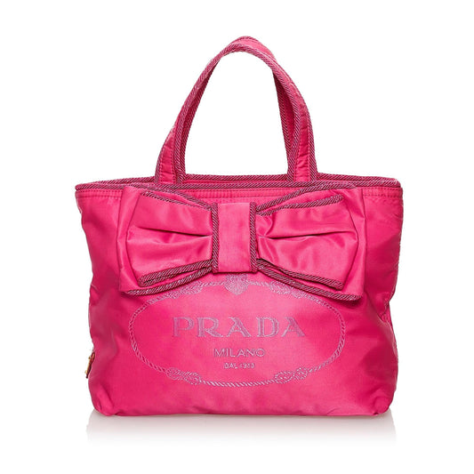 Prada Canapa Tessuto Bow Handbag Shg Satchel Bag