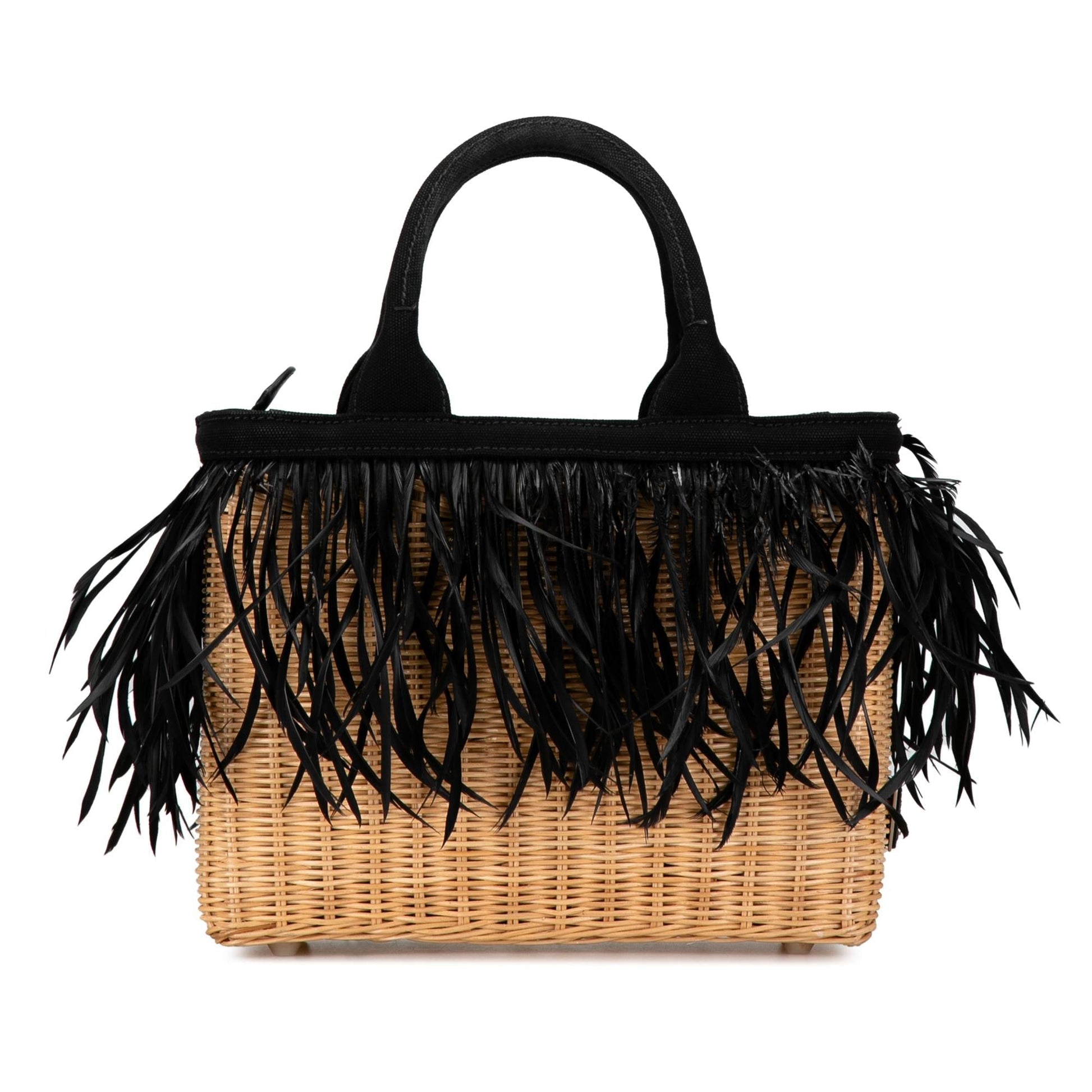 Prada Canapa Trimmed Feather Midollino Satchel Shg Xqsmyf Satchel Bag