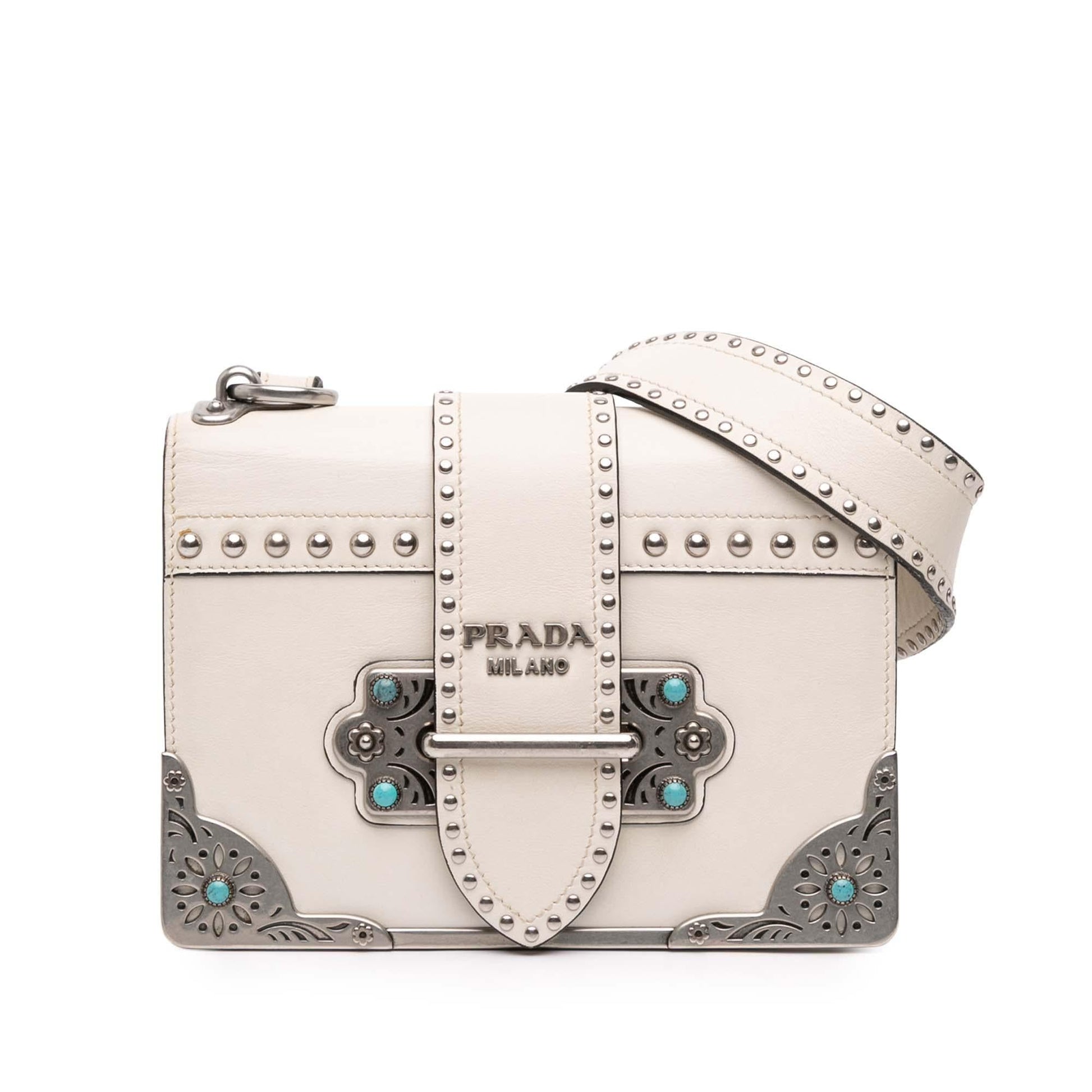 Prada City Calf Studded Folk Cahier Crossbody Crossbody Bag