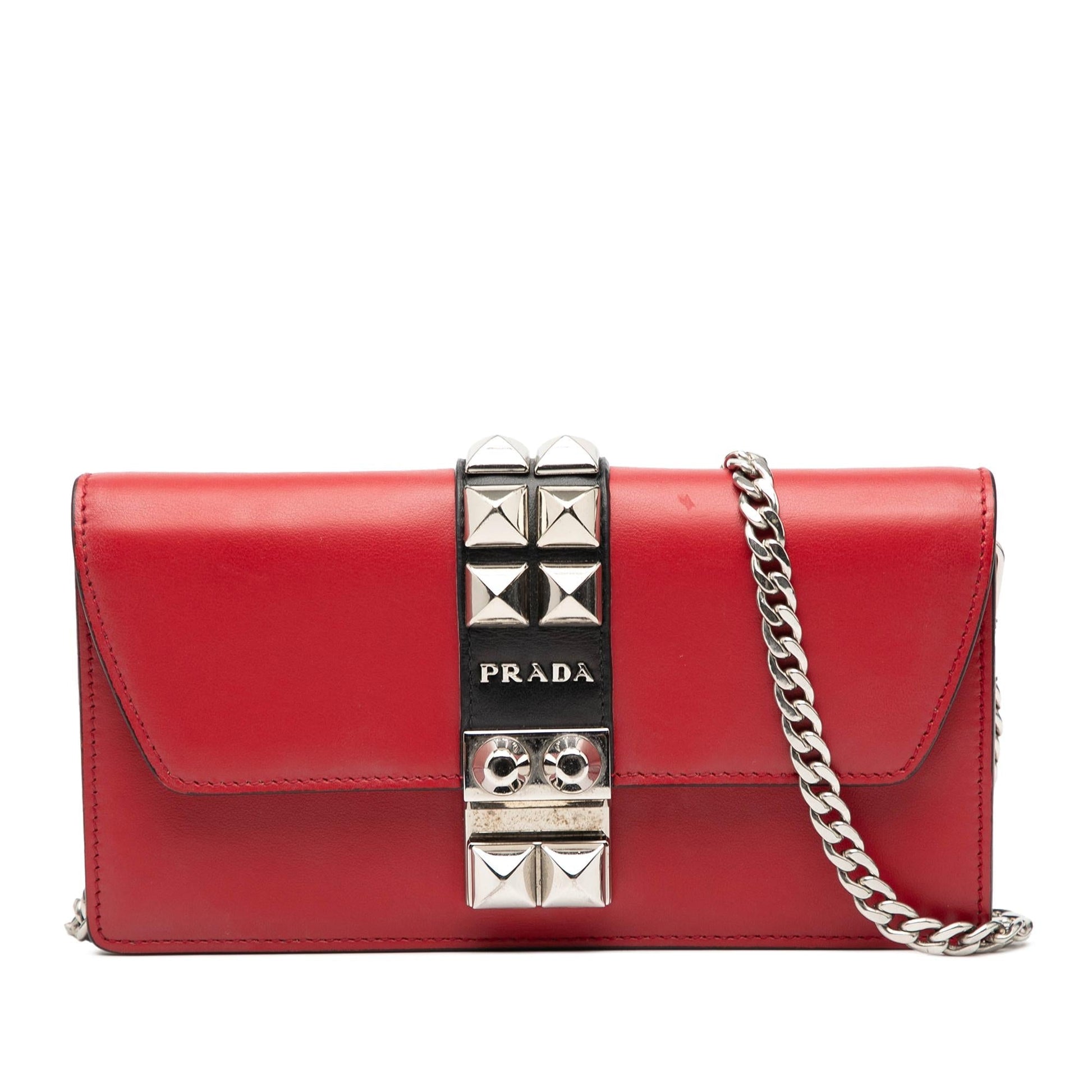 Prada City Calfskin Studded Elektra Clutch With Chain Clutch Bag