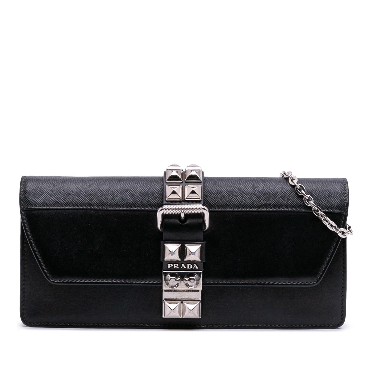 Prada City Calfskin And Studded Elektra Clutch With Saffiano Chain Clutch Bag