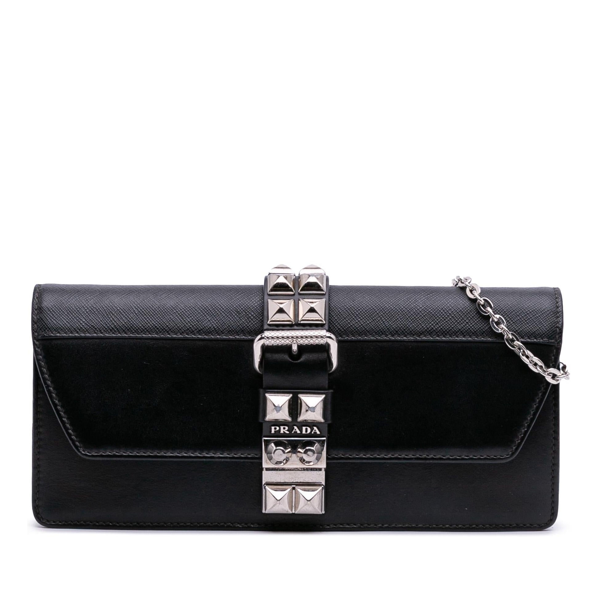 Prada City Calfskin And Studded Elektra Clutch With Saffiano Chain Clutch Bag
