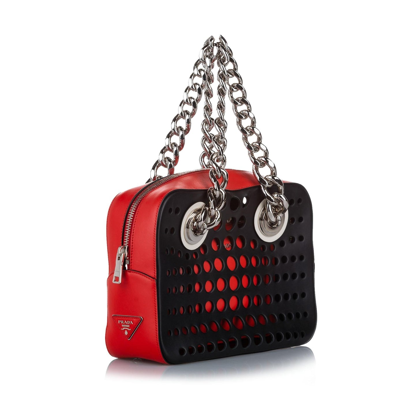 Prada City Fori Perforated Handbag Shg Satchel Bag