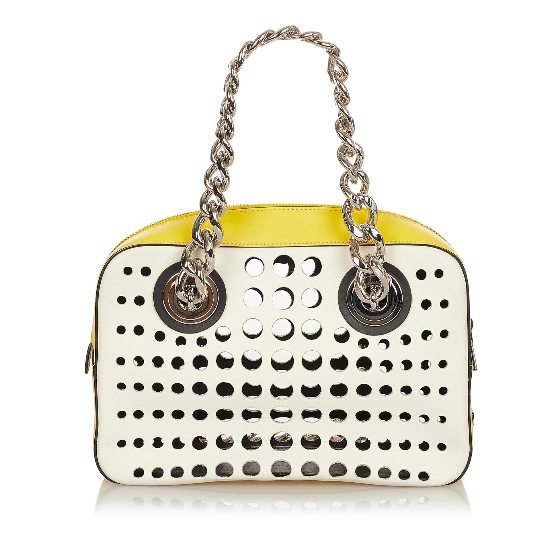 Prada City Fori Perforated Handbag Shg Leather Satchel Bag