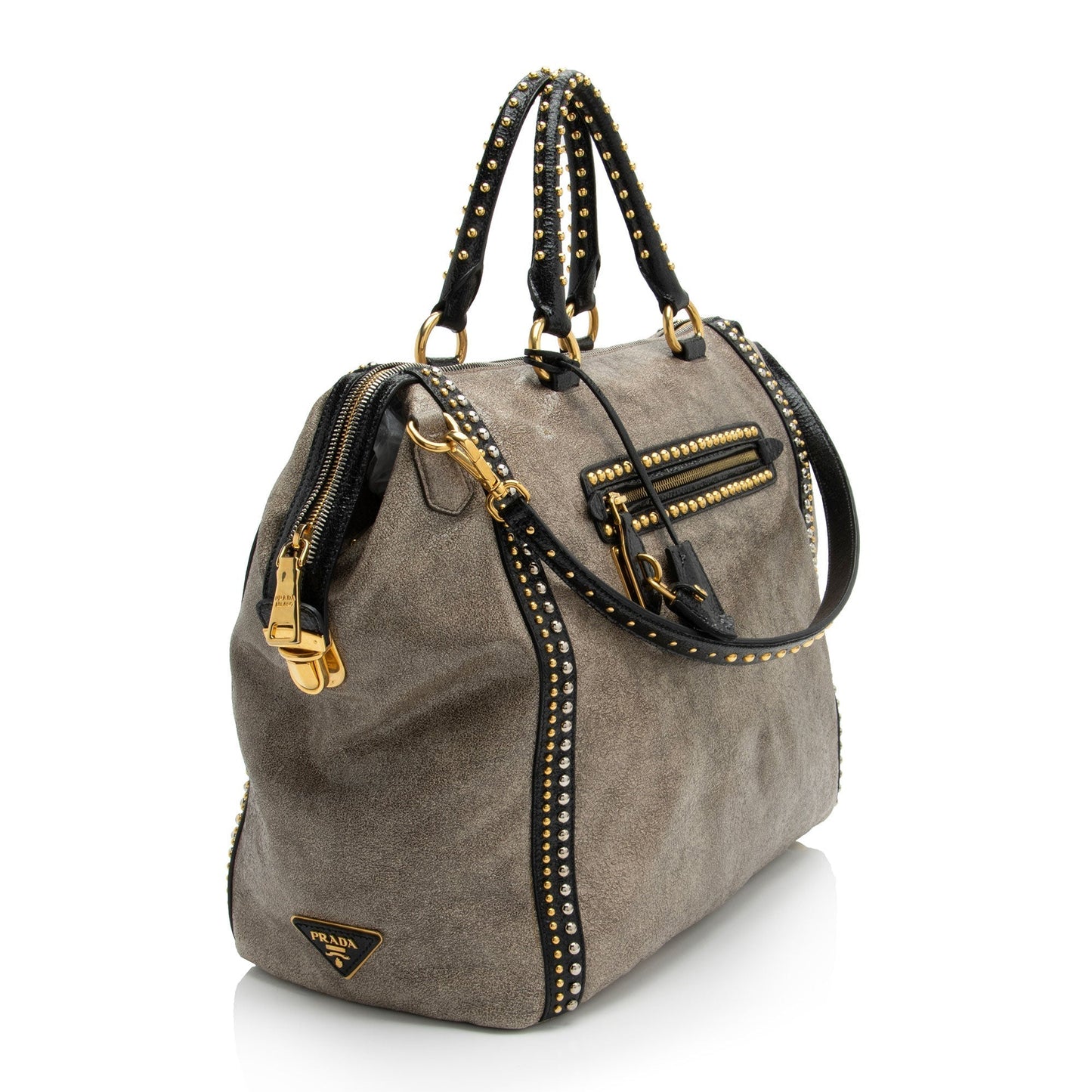 Prada Crackled Calfskin Studded Bauletto Satchel Shf Homqxl Satchel Bag