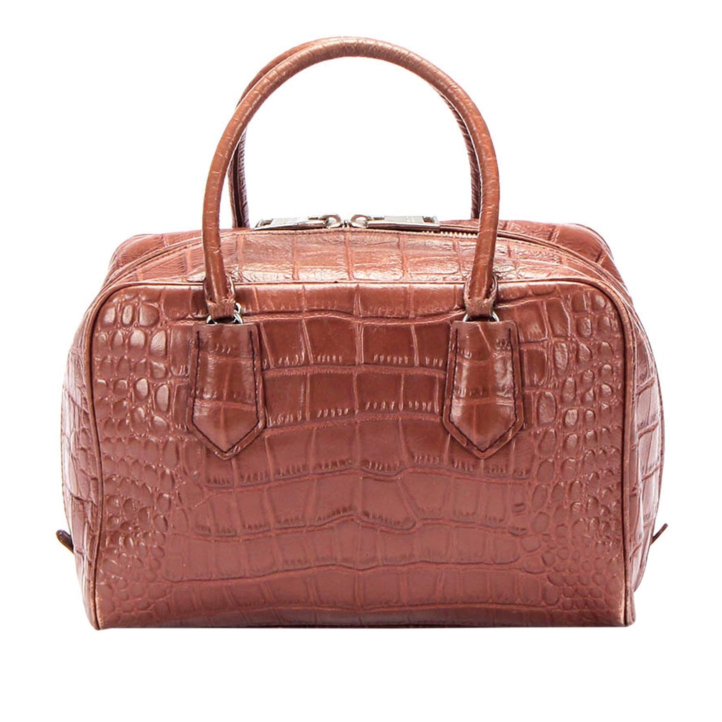 Prada Croc Handbag Shg Leather Embossed Satchel Bag