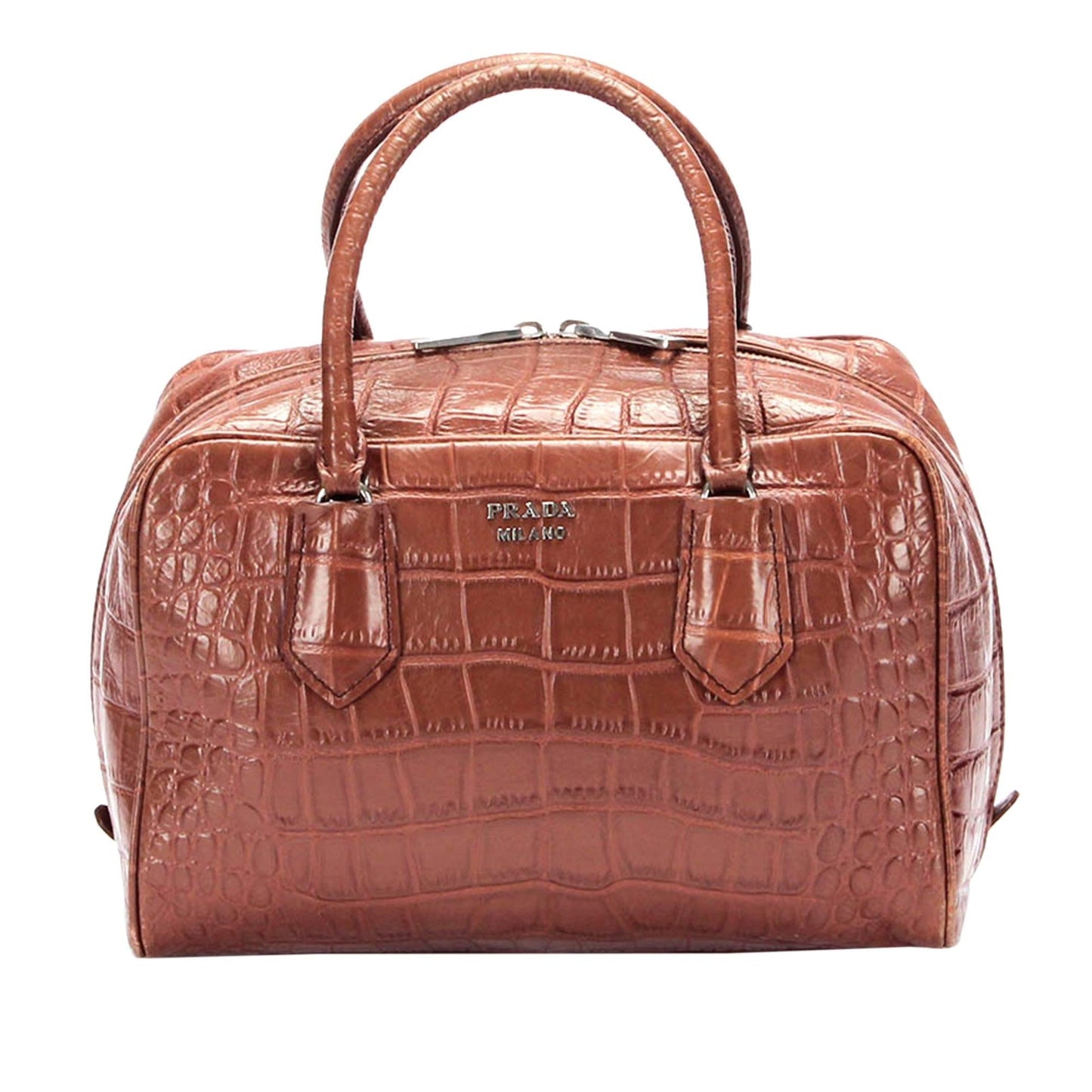 Prada Croc Handbag Shg Leather Embossed Satchel Bag