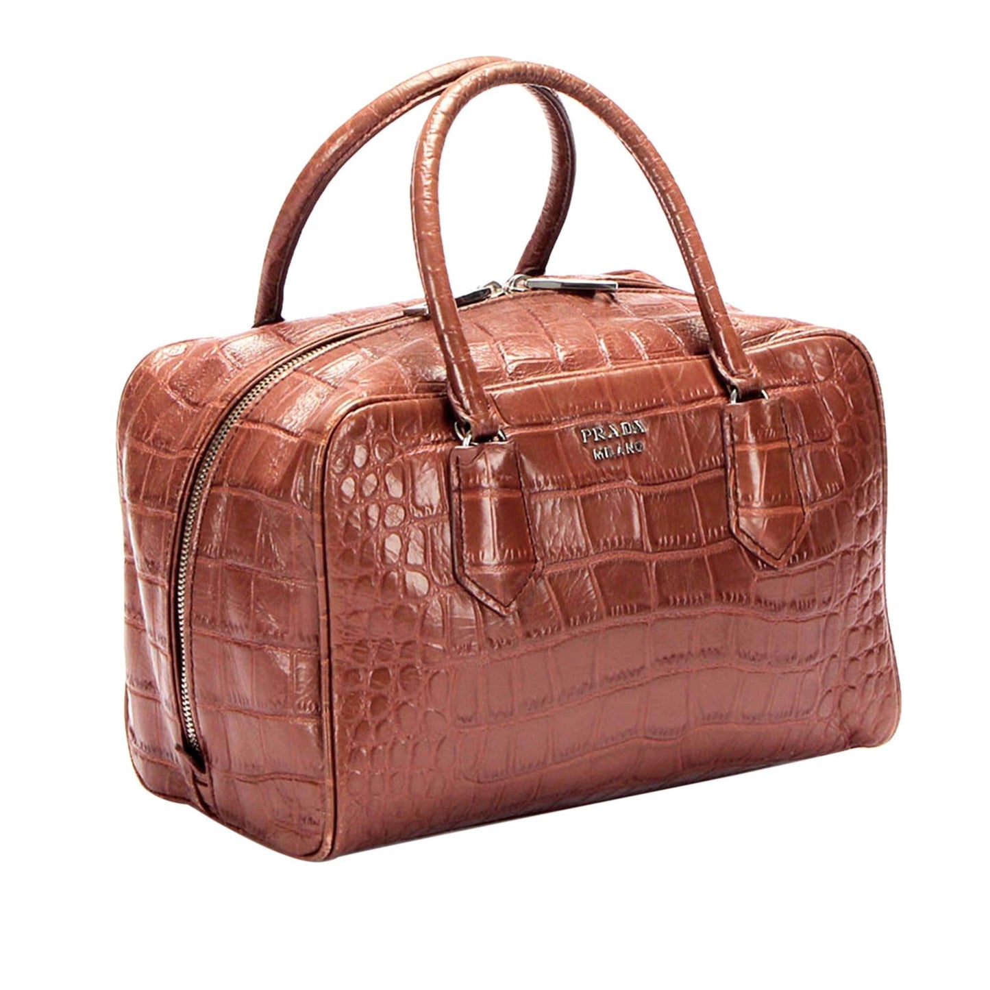 Prada Croc Handbag Shg Leather Embossed Satchel Bag