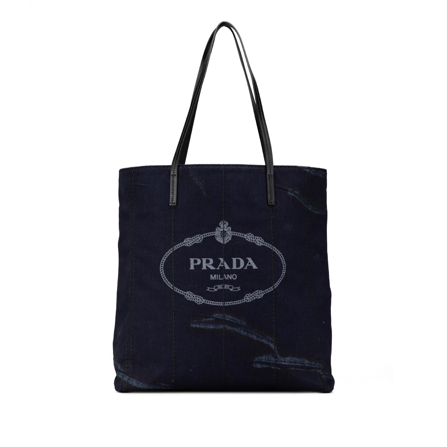 Prada Mistolino Tote Denim Vitello Logo Tote Bag