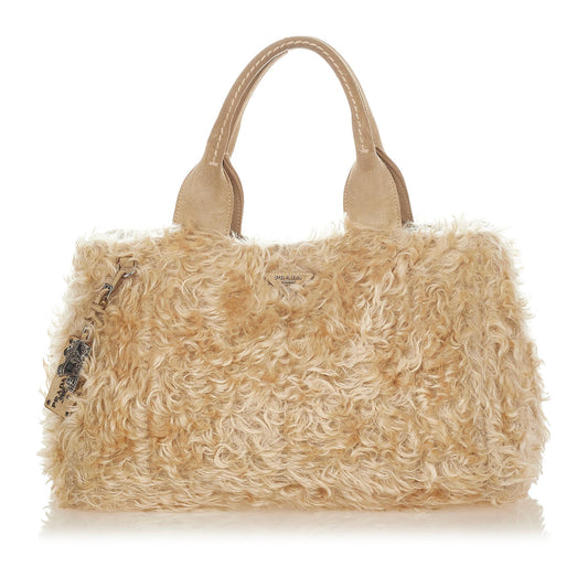 Prada Eco Kidassia Faux Fur Garden Handbag Shg Satchel Bag