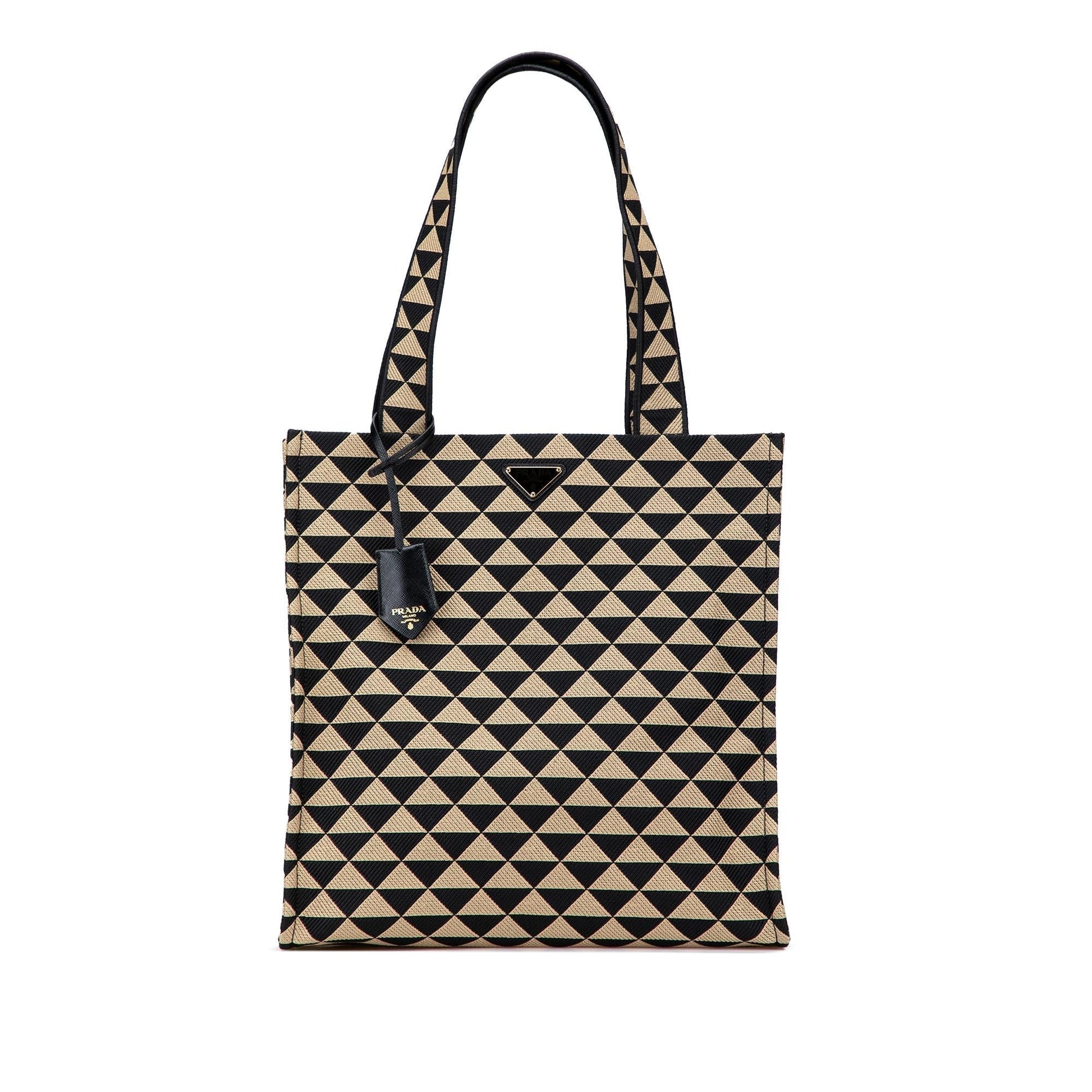 Prada Triangolo Symbole Shopping Tote Canvas Embroidered Tote Bag