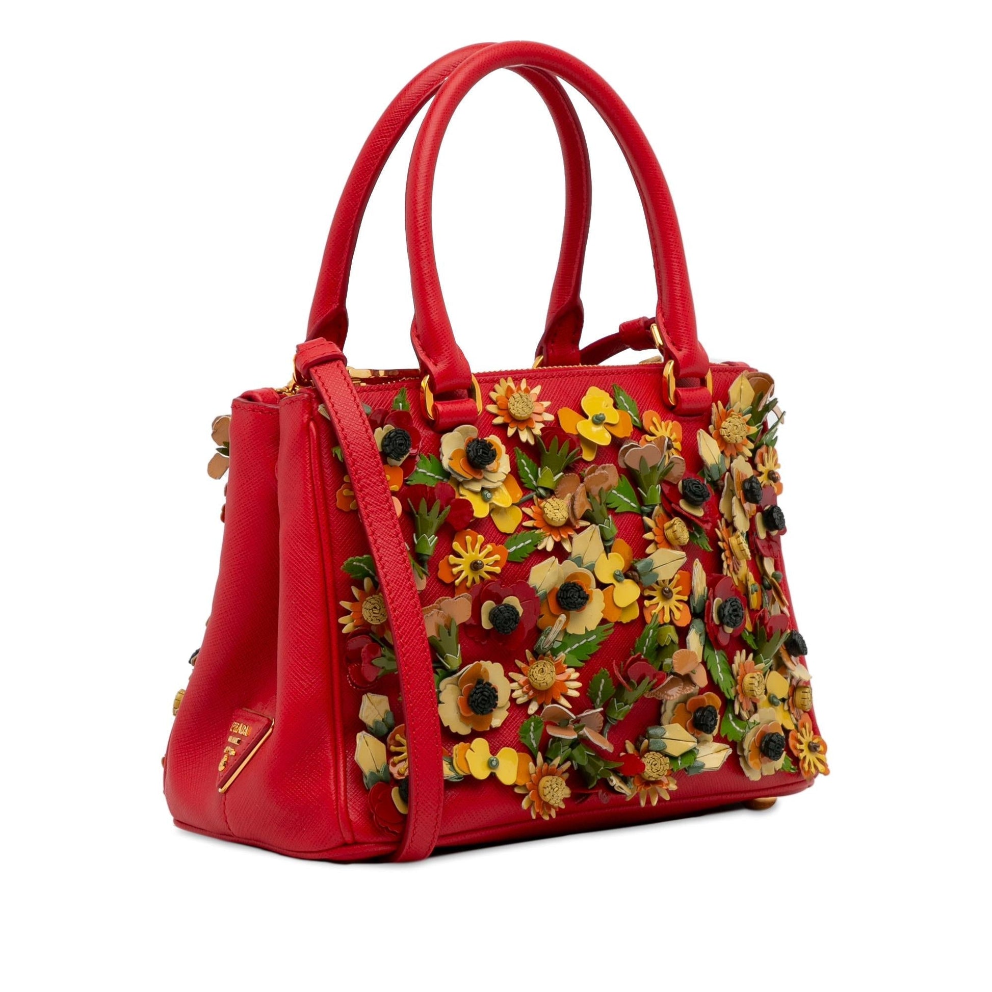 Prada Floral Double Galleria Shg Da9727 Satchel Bag Saffiano Zip