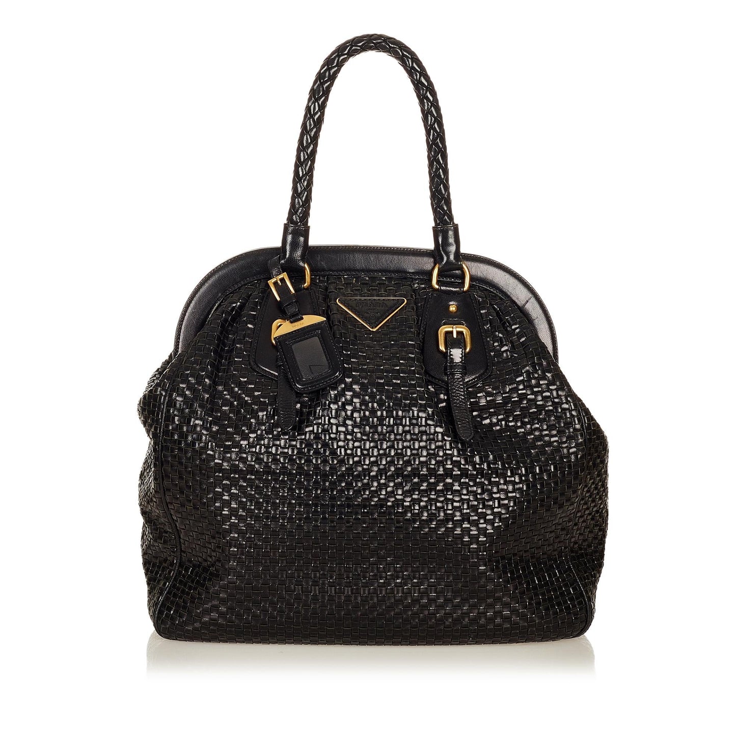 Prada Frame Tote Bag Shg Leather Woven