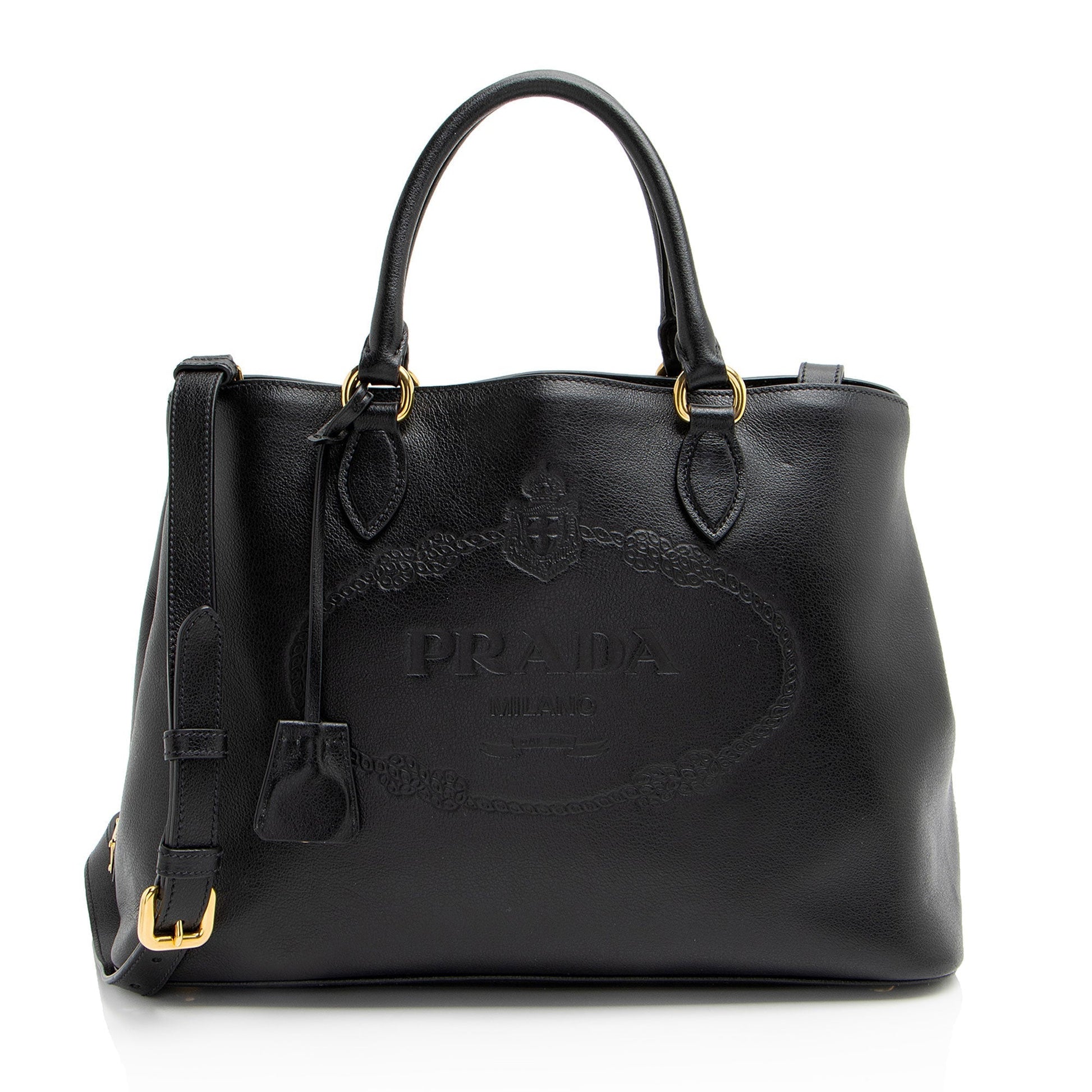 Prada Glace Calf Tote Logo Tote Bag