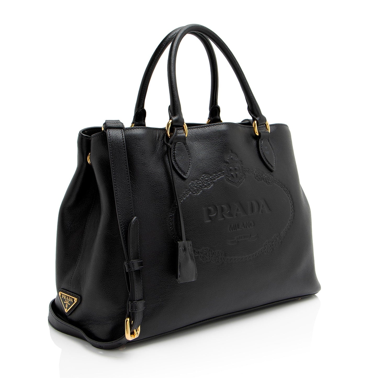 Prada Glace Calf Tote Logo Tote Bag