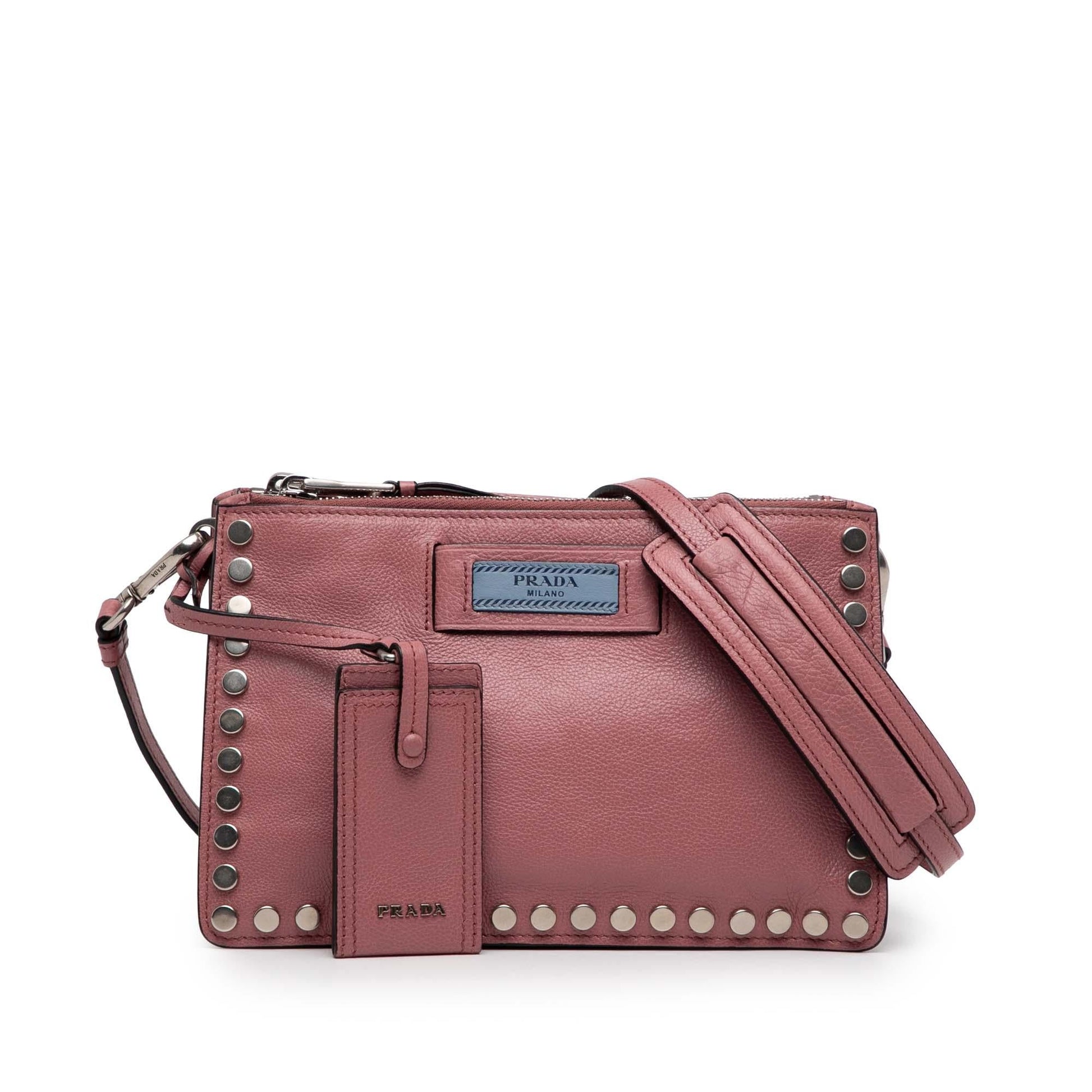 Prada Glace Calf Studded Etiquette Crossbody Crossbody Bag