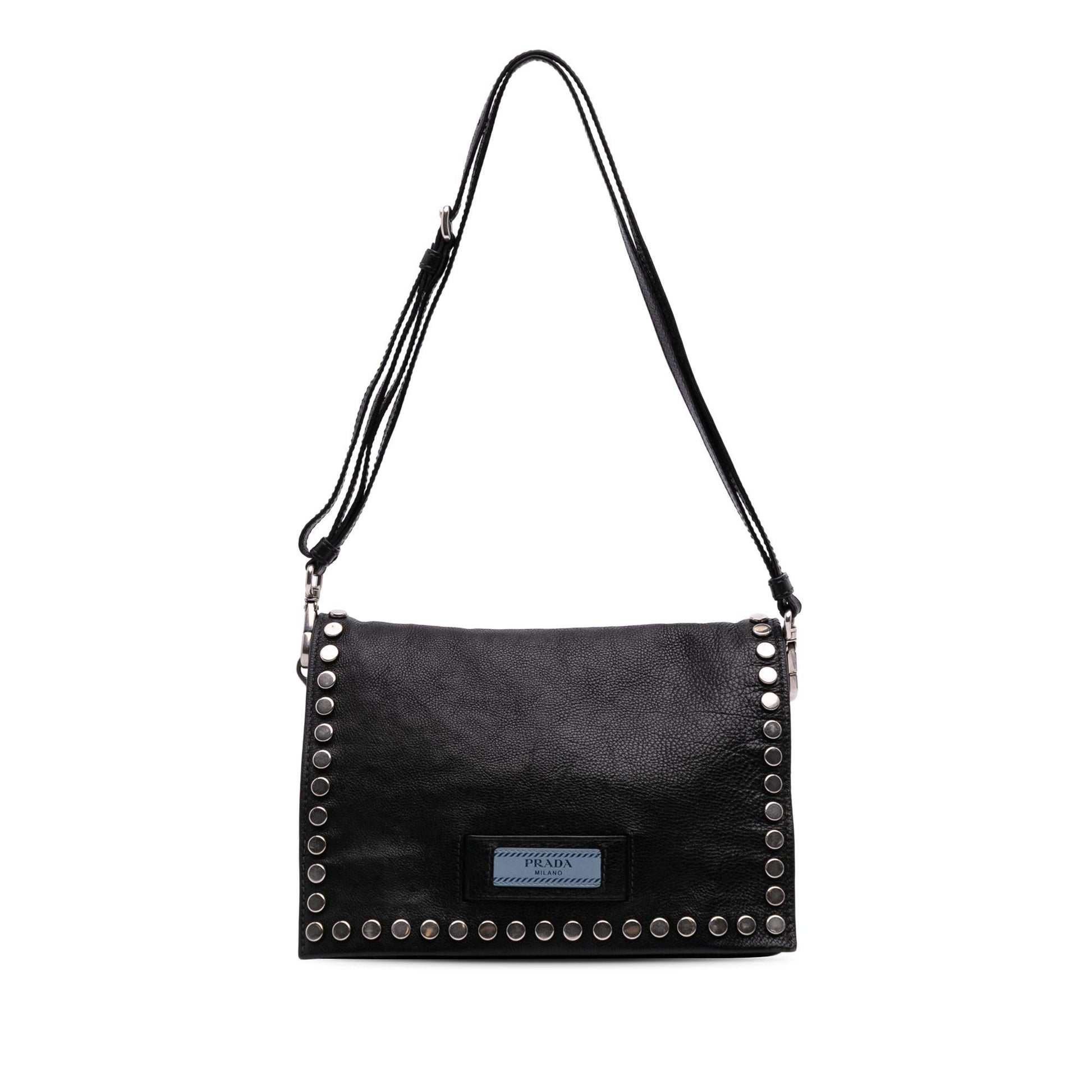Prada Glace Calfskin Studded Etiquette Shoulder Bag Flap