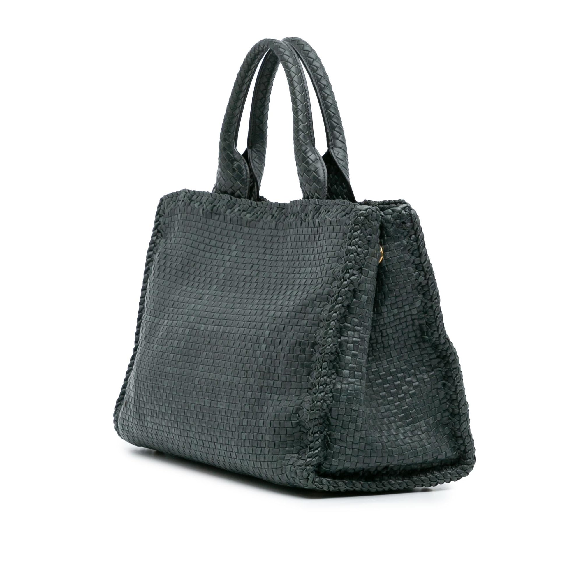 Prada Goatskin Madras Satchel Woven Satchel Bag