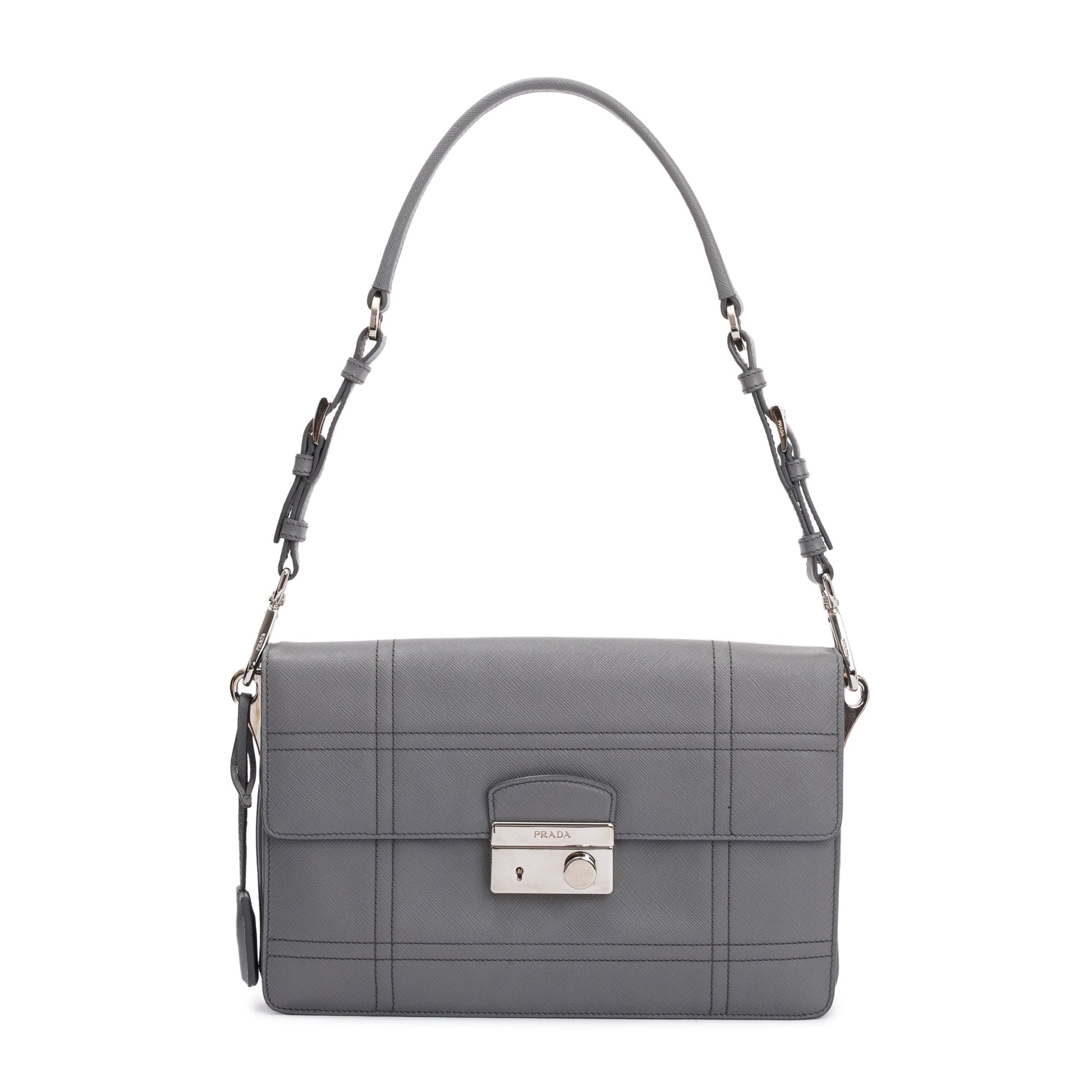 Prada Gray Saffiano Soft Shoulder Bag Leather