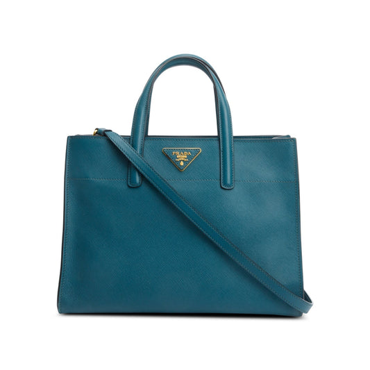 Prada Soft Triple Pocket Convertible Tote Saffiano Green Tote Bag
