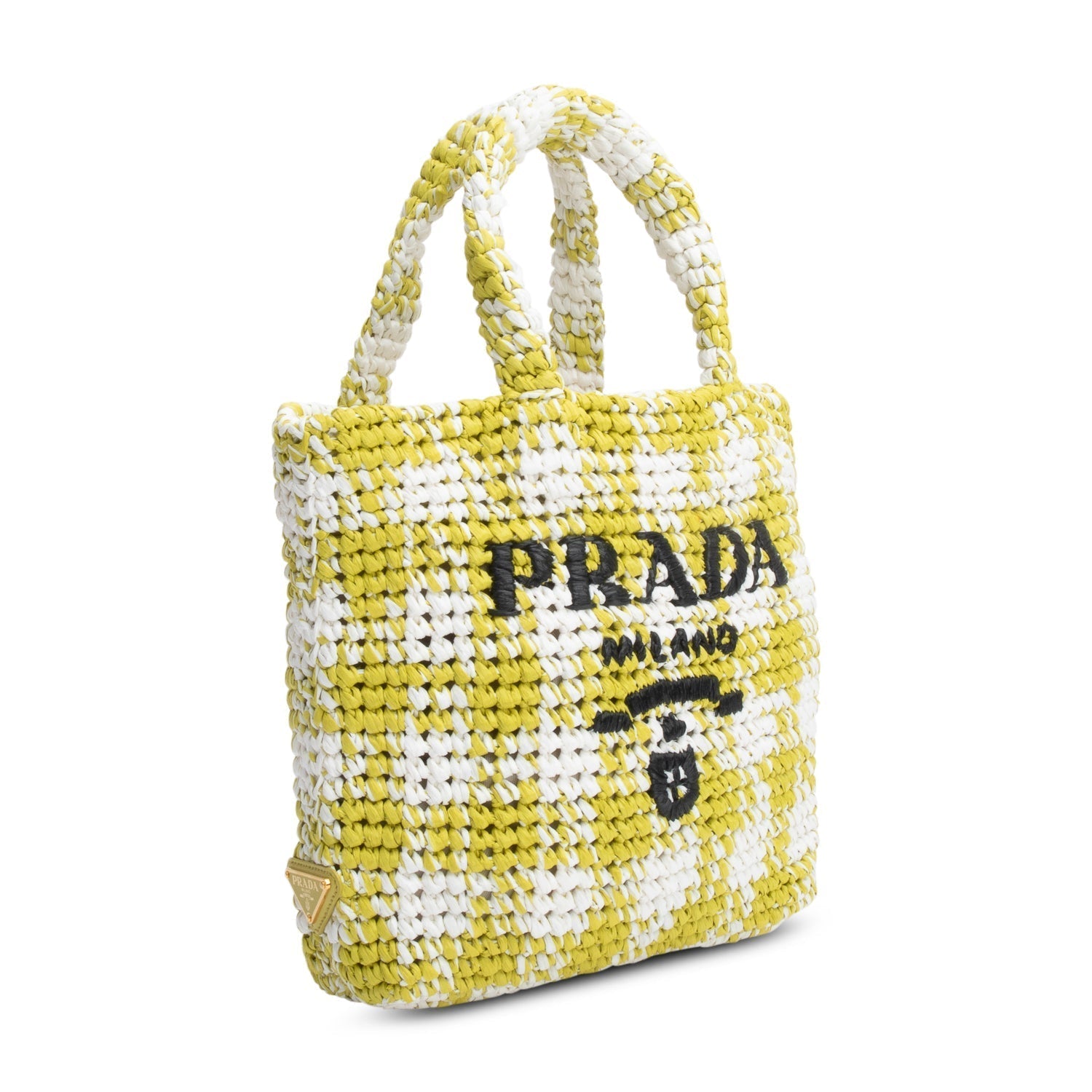 Prada Crochet Small Logo Tote Handbag Raffia White Tote Bag