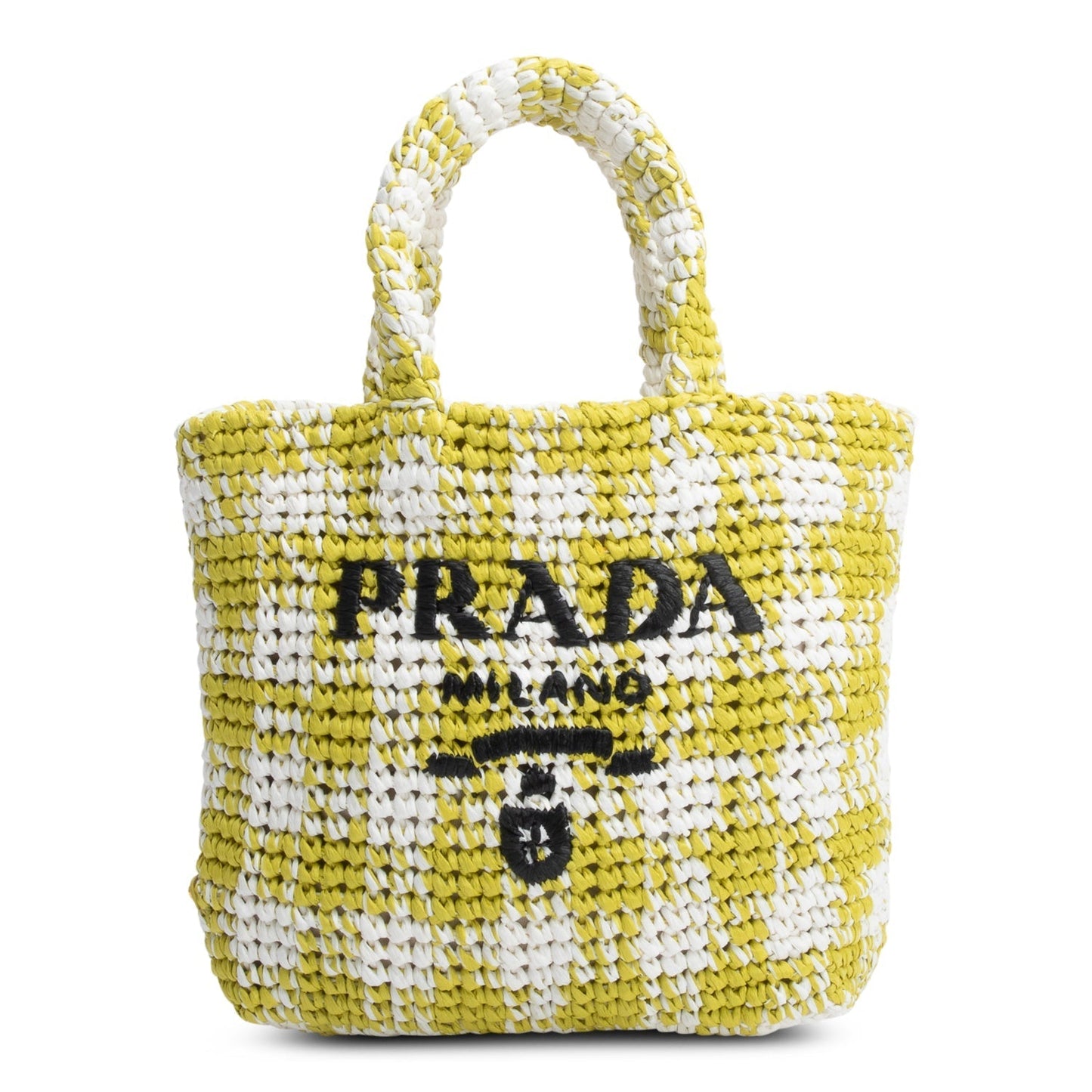 Prada Crochet Small Logo Tote Handbag Raffia White Tote Bag